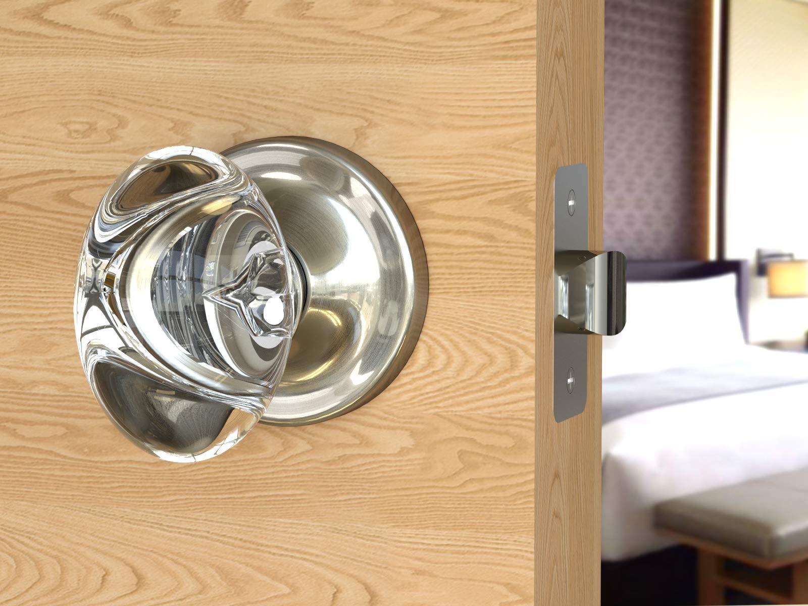 (8 Pack) Satin Nickel Oval Egg Crystal Door Knobs with Round Rosette - Elegant Cabinet & Drawer Pulls for Bedroom, Bathroom, and Closet Doors