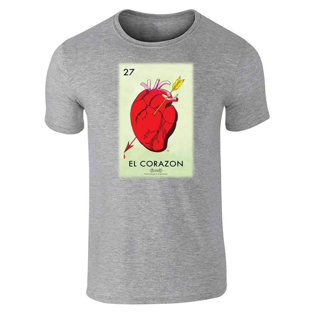Pop Threads El Corazon Heart Loteria Card Mexican Graphic T-Shirt for Men - Vintage Latino Style Cotton Tee - Perfect for Cinco de Mayo, Hispanic Heritage Month & Casual Wear