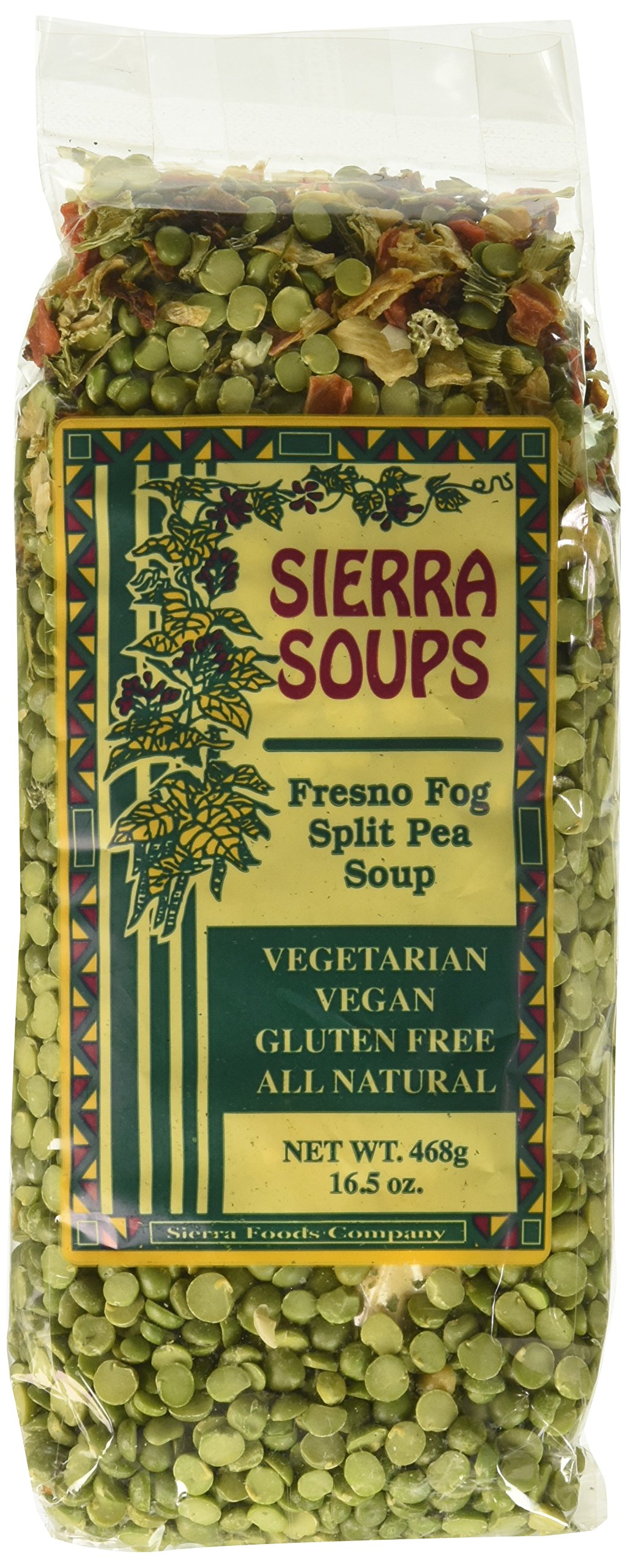 Organic Split Pea Soup - Sierra Soups Fresno Fog, 16.5 Oz (6-Pack) | Vegan, Gluten-Free & Non-GMO | Perfect for Camping, Quick Meals & Emergency Food Supply