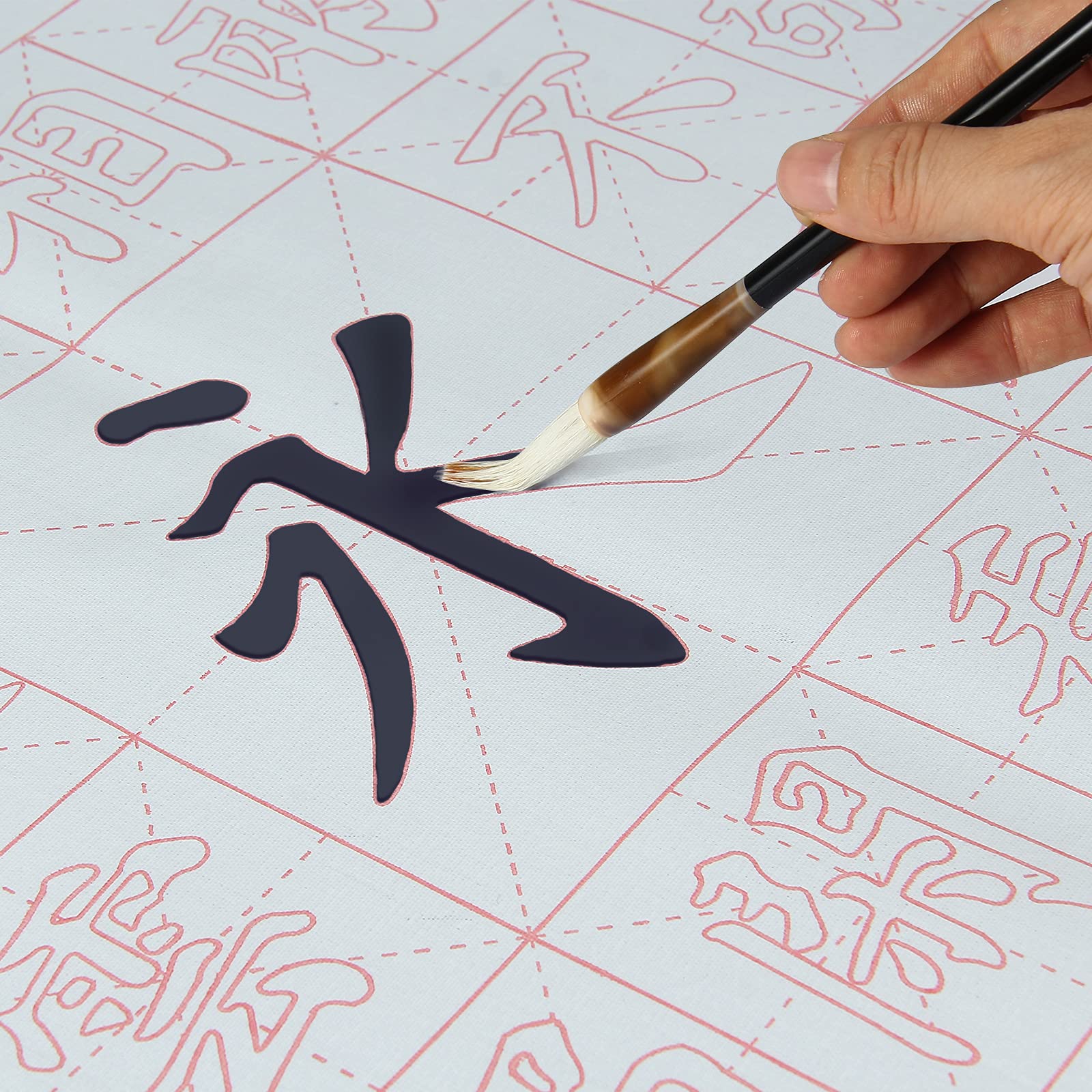 Chinese Calligraphy Set with Rewritable Water Writing Cloth, Brush Rack & Water Dish - Quick Drying Fabric Practice Kit for Beginners (5-Piece Set) - Perfect for Home, Classroom & Calligraphy Enthusiasts