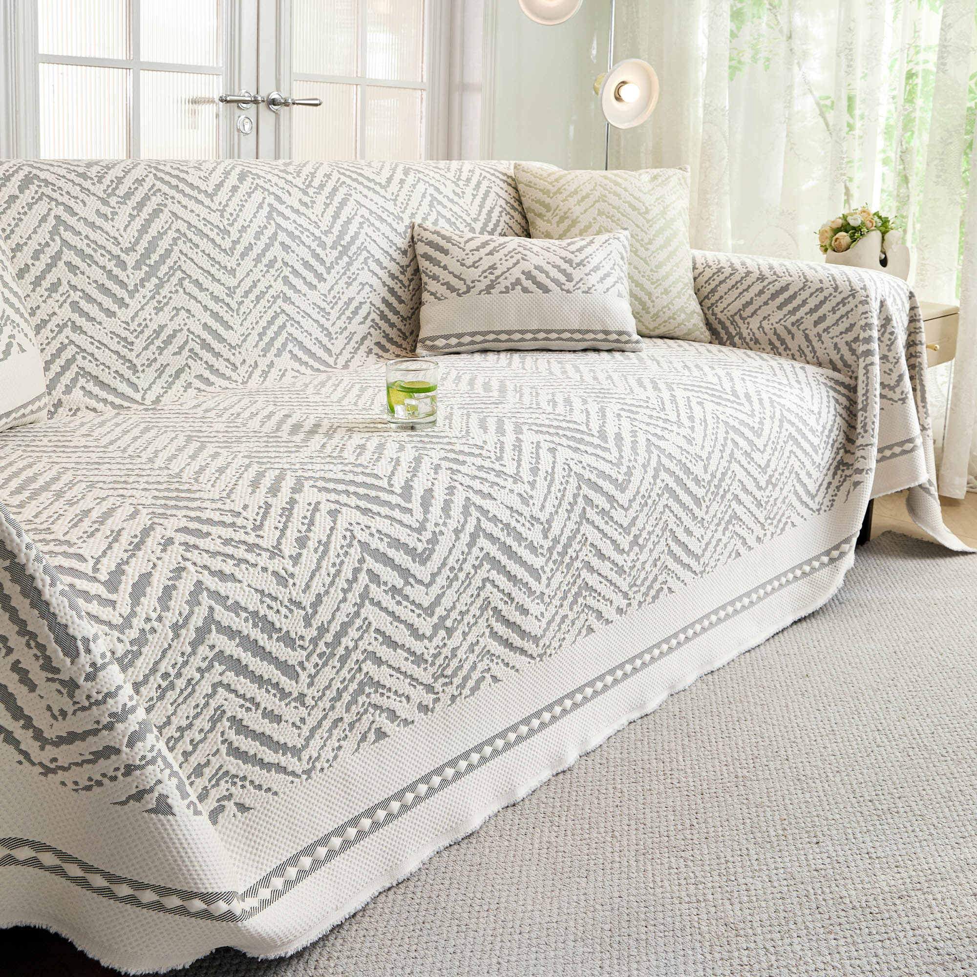 Modern Chevron Cooling Sofa Cover - Soft, Anti-Spill, Machine Washable Couch Protector for Everyday Use | Perfect for Living Room, Family Gatherings & Pet Protection
