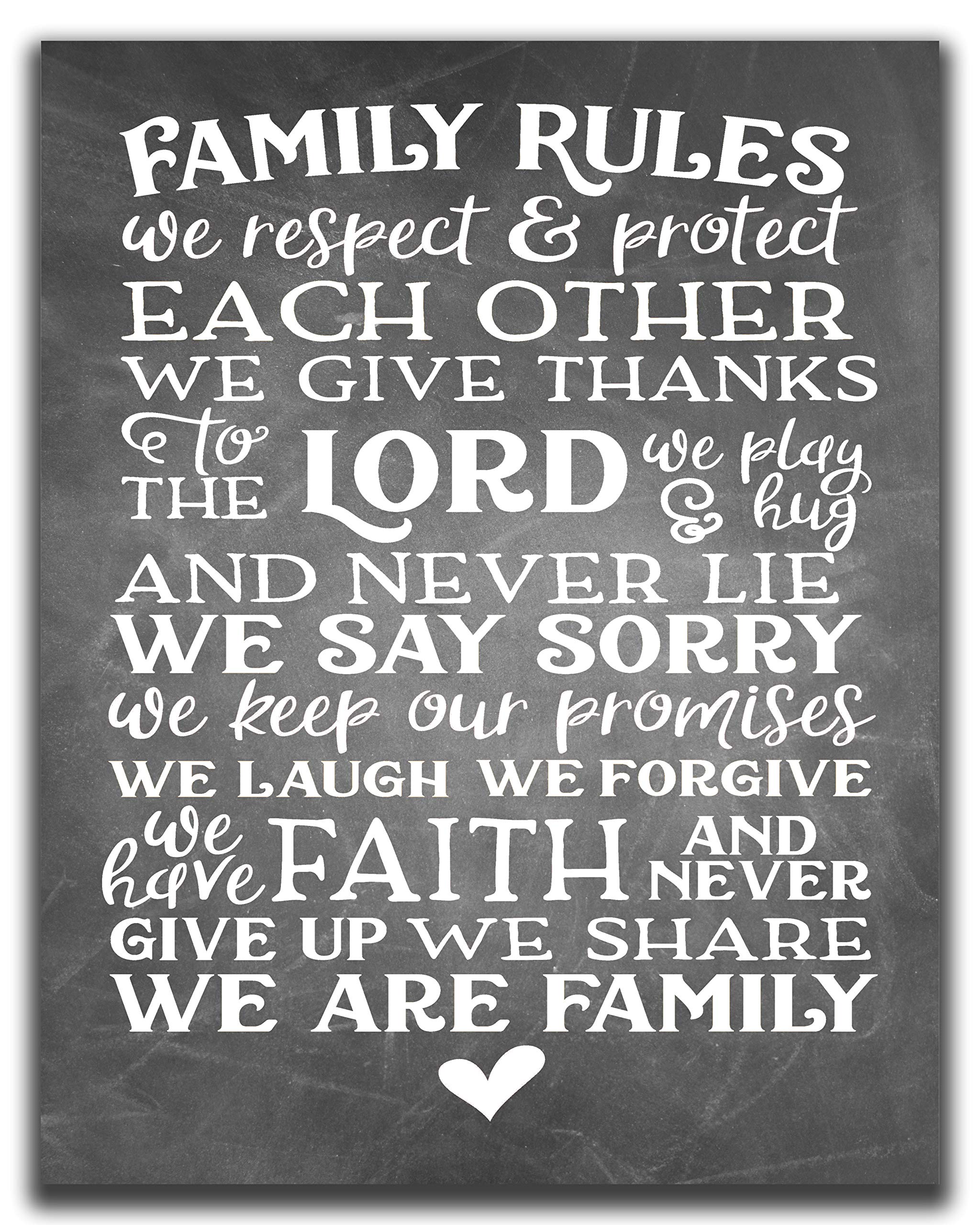Family Rules Rustic Wall Decor Sign - 11x14
