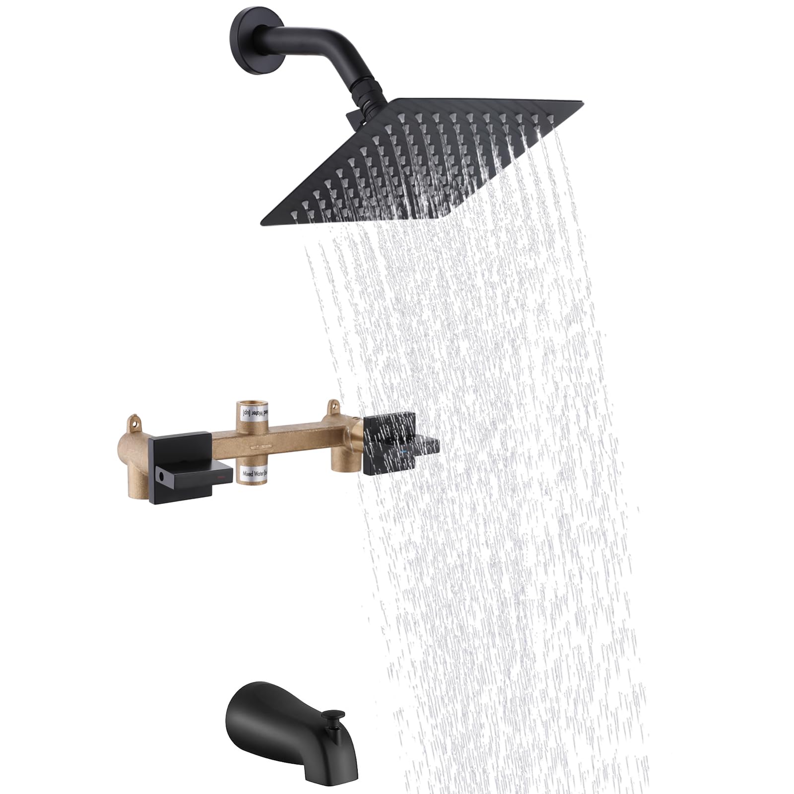 2 Handle Matte Black Shower Faucet Set with Tub Spout & 8