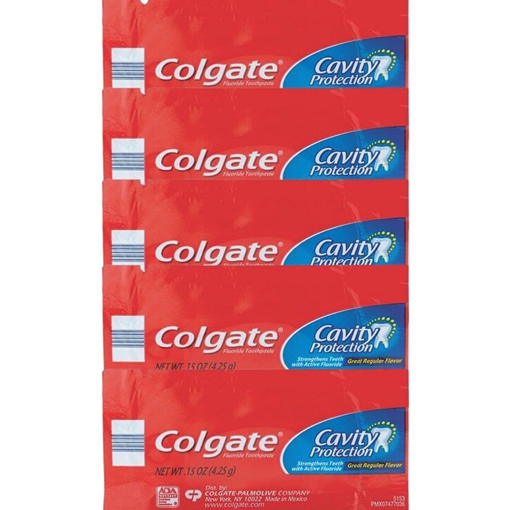 **Cavity Protection Travel Toothpaste - Mint Flavored Fluoride Toothpaste for Stronger & Healthier Teeth - Fights Bad Breath - 0.15oz (5 Pack) - Perfect for Travel, Camping & On-the-Go Oral Care**