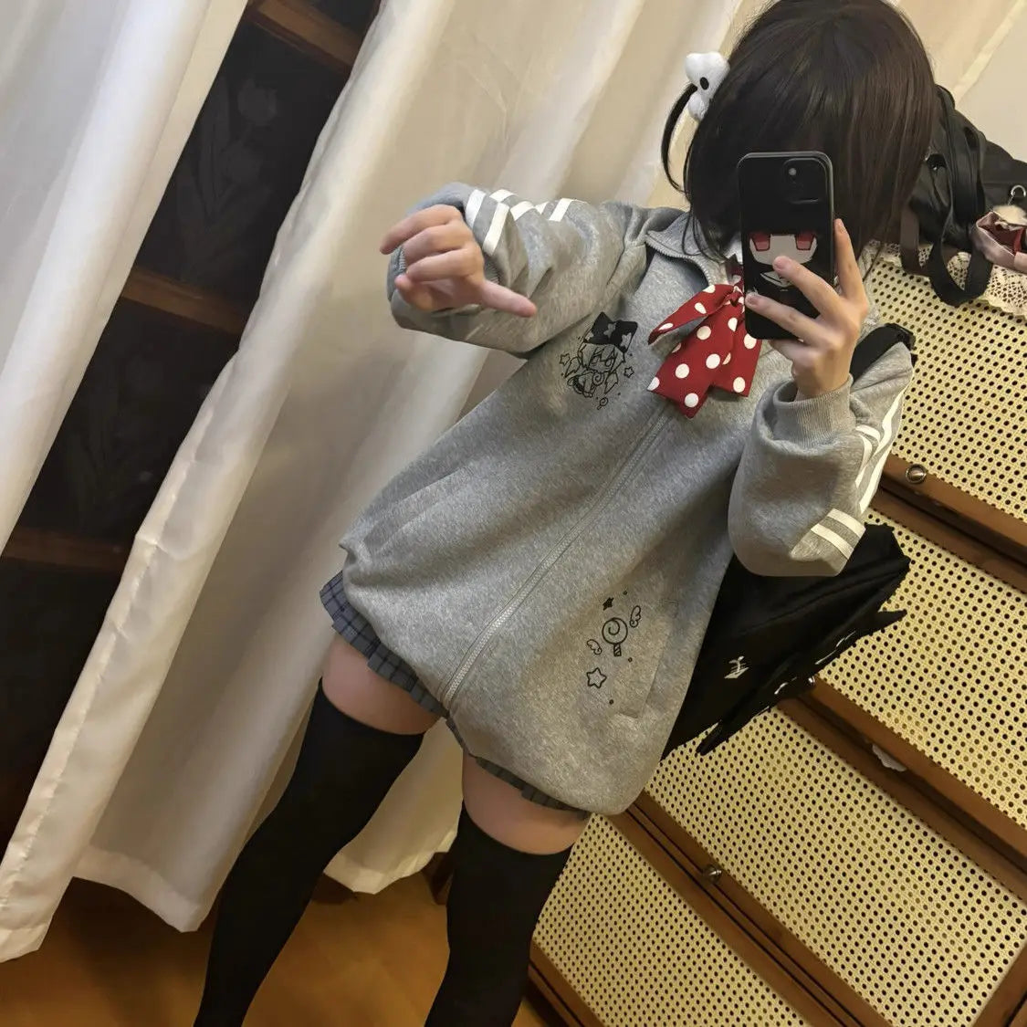2024 Black Cute Sweatshirts Coat for Women - Stand Neck Zipper Jackets Y2K Fashion Casual Anime Hoodies (Ropa Mujer) - Perfect for Streetwear, Anime Conventions & Everyday Outfits