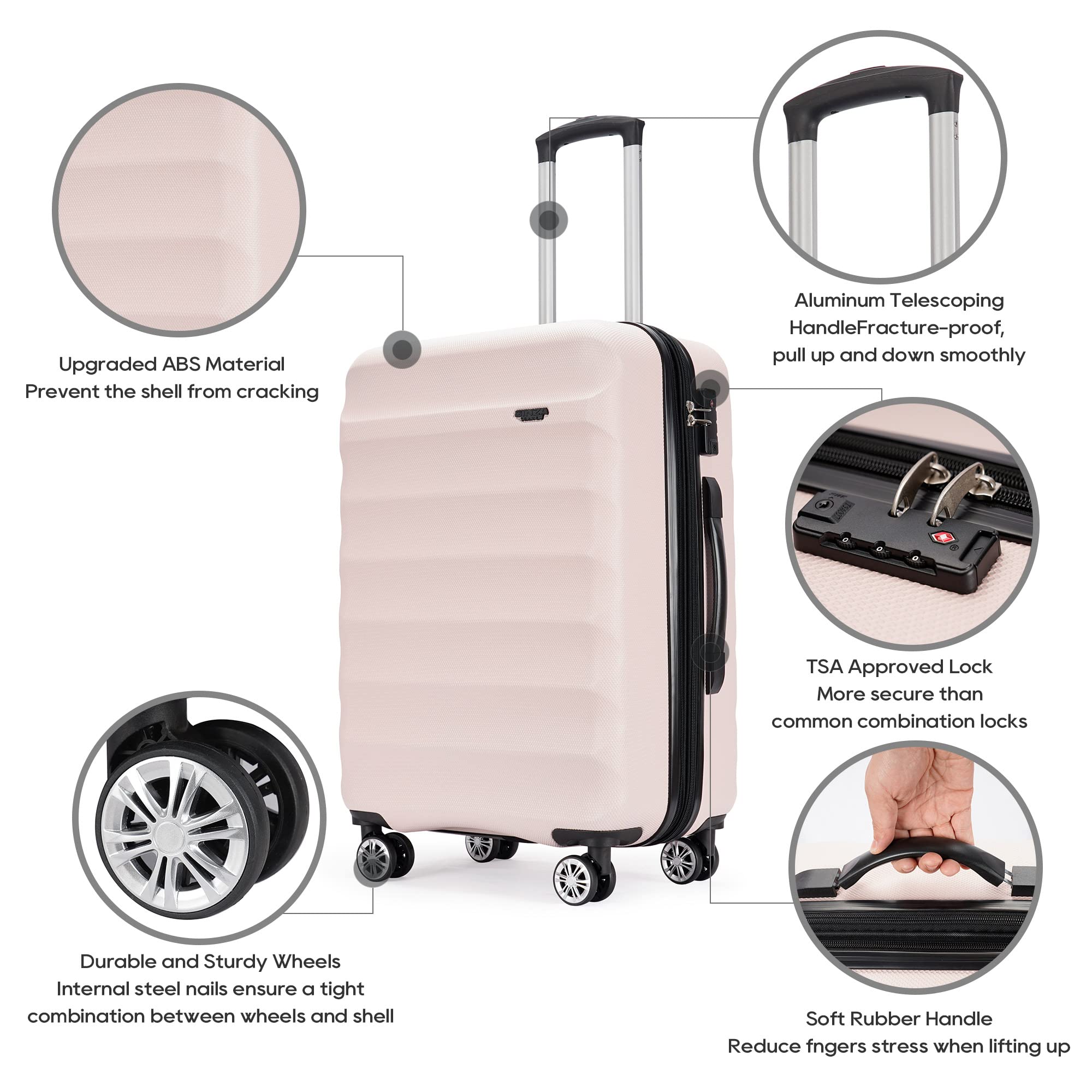 3-Piece Expandable ABS Hardshell Luggage Set with Spinner Wheels & TSA Lock - 20/24/28 Inch Carry-On Suitcases for Family Travel (White & Brown) - Perfect for Air Travel, Business Trips & Vacation Getaways
