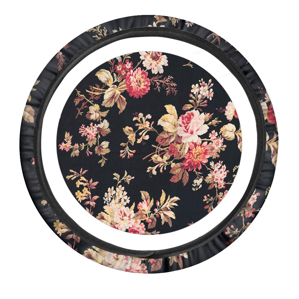 Binienty Stretchy Car Steering Wheel Cover - Non-Slip, Sweat-Absorbing Steering Wheel Wrap with Abstract Azalea Flower Print | Perfect for Summer Driving, Long Commutes & Enhanced Grip