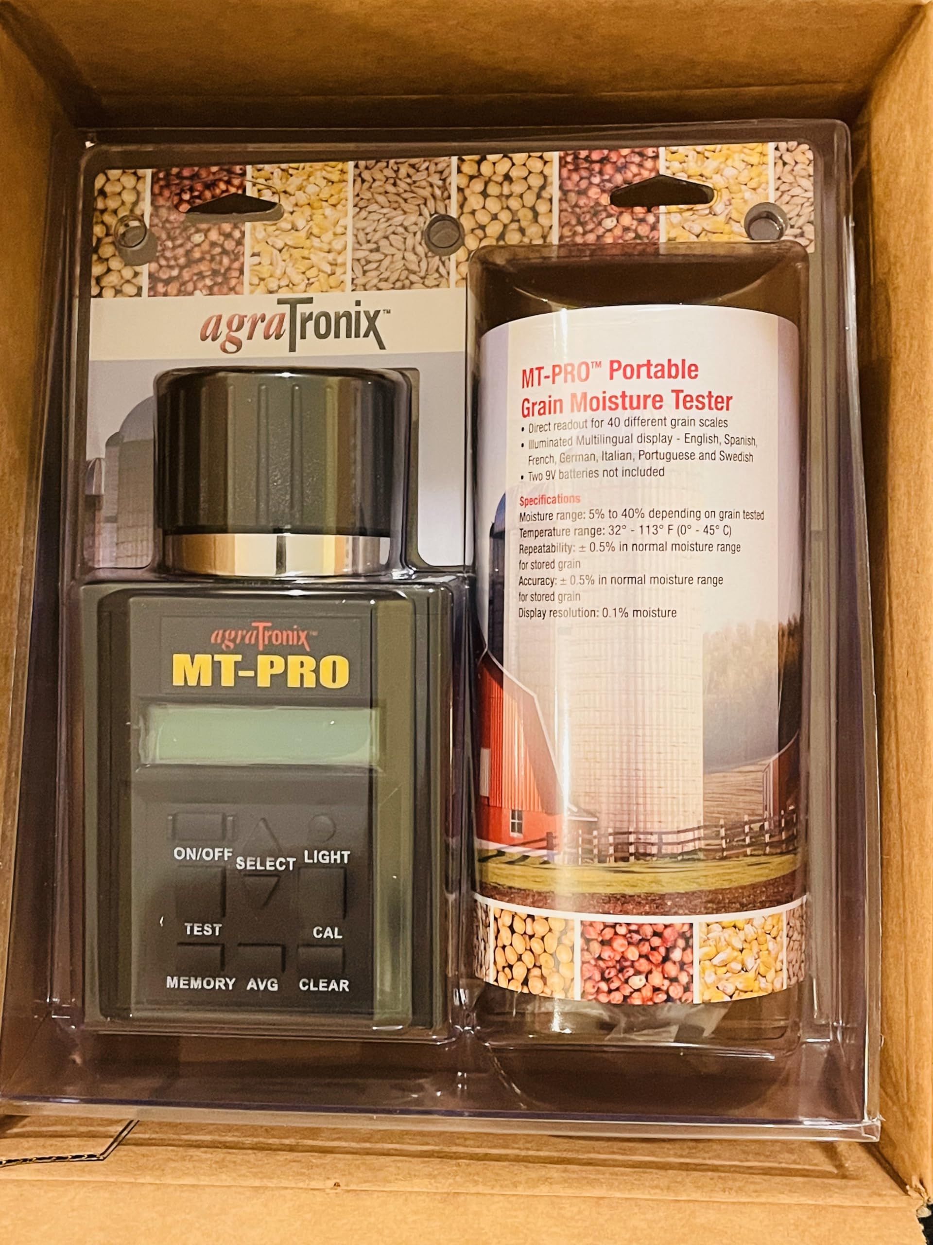 Agratronix MT-Pro 08125 Digital Moisture Tester for Grains - Corn, Wheat, Barley, Rice, Oats & Rye | Portable Grain Moisture Meter for Farmers & Agriculture Use