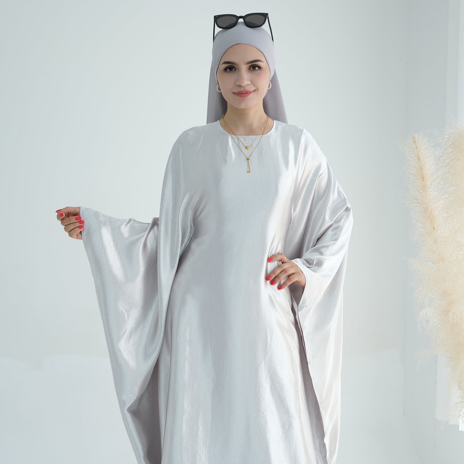 Elegant Alisha Butterfly Satin Abaya Dress for Women - Modest Muslim Prayer Dress - Perfect for Eid, Ramadan, and Special Occasions