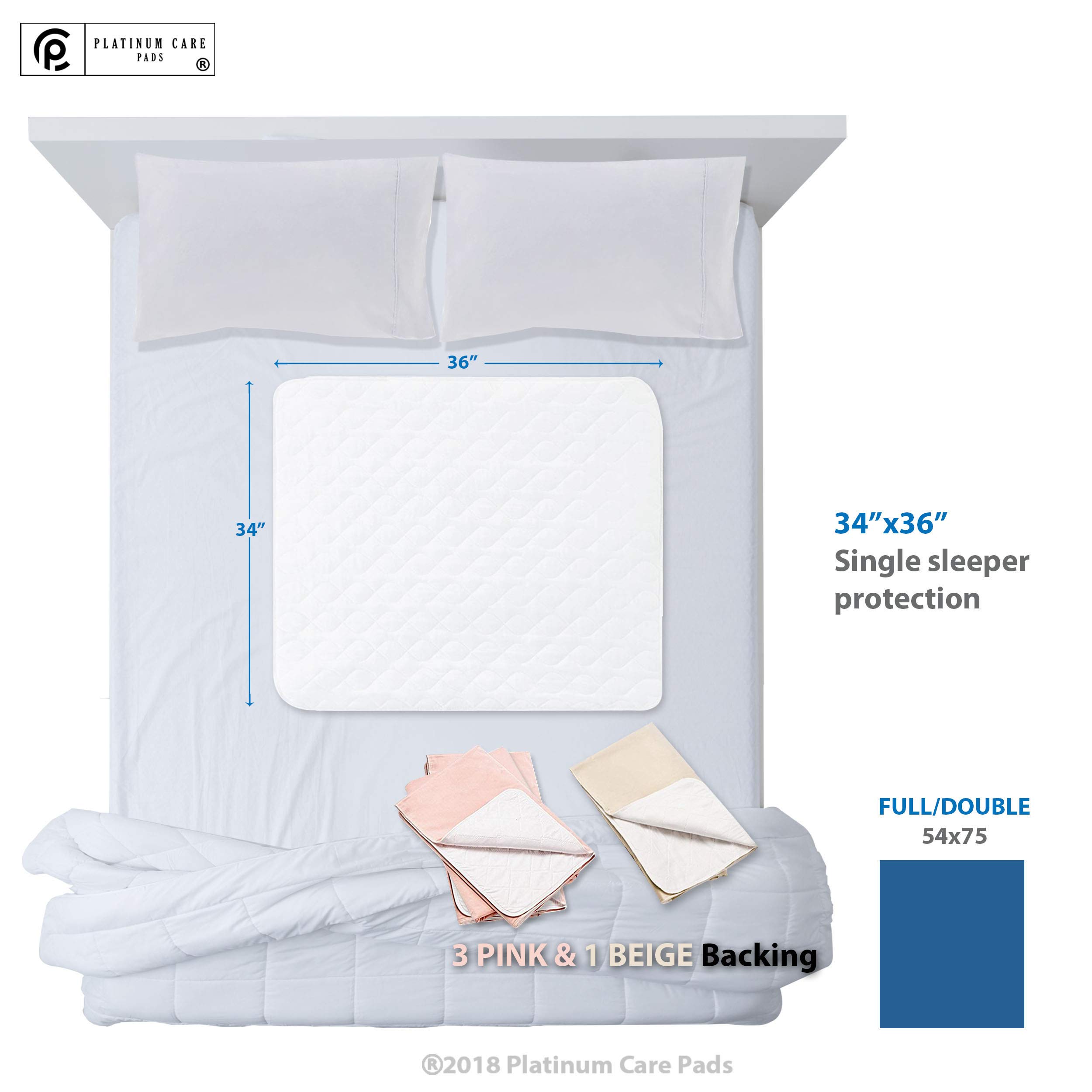 Reusable Waterproof Washable Bed Underpad - Absorbent Incontinence Mattress Protector Pad - Pack of 4 (3 Pink 1 Beige, 34