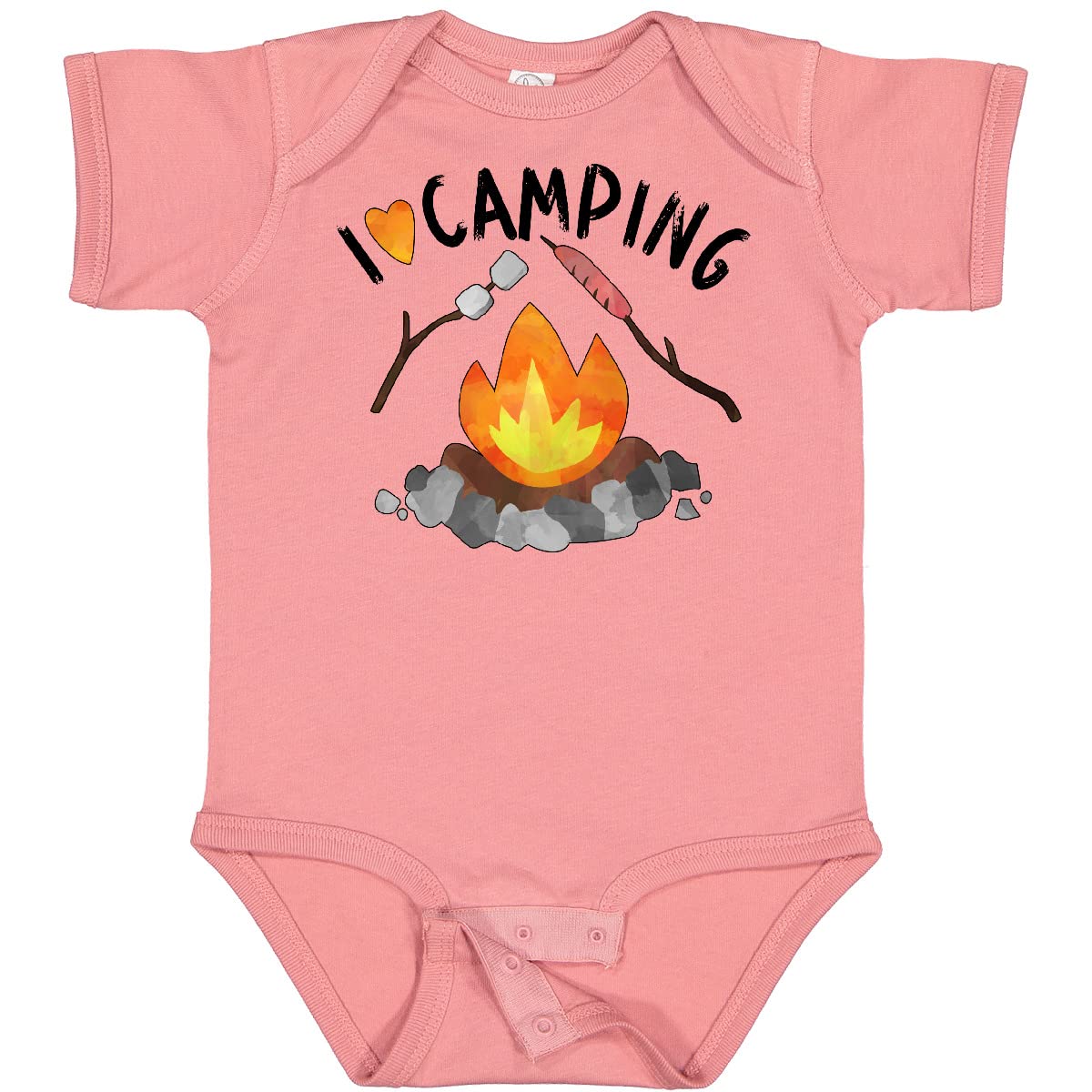 Inktastic I Love Camping Baby Bodysuit - Cute Campfire, Hot Dog & Marshmallows Design - Perfect for Outdoor Adventures, Family Camping Trips & Baby Photo Shoots