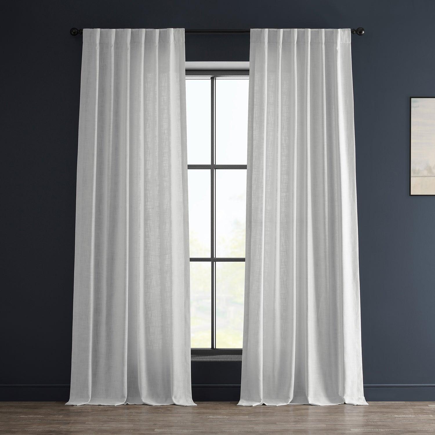 Premium White Heavy Faux Linen Curtains for Living Room & Bedroom - Elegant Rice Color Window Drapes for Home Decor & Light Blocking