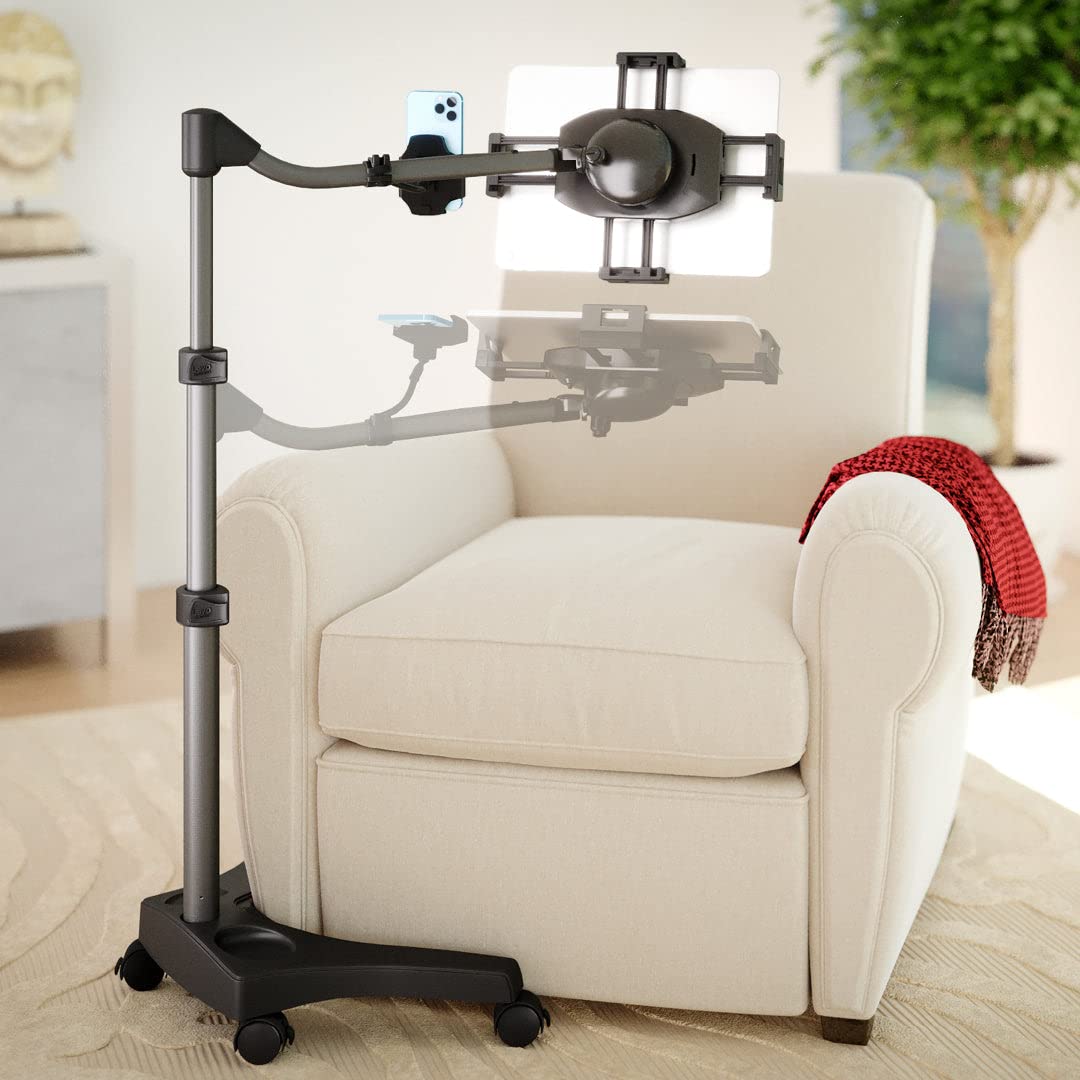 LEVO G2 Essential Tablet Floor Stand - Adjustable Holder for iPad, iPad Pro, iPad Mini, Samsung Galaxy, Microsoft Surface, Amazon Fire & More - Perfect for Home, Office & Bedroom Use - Black