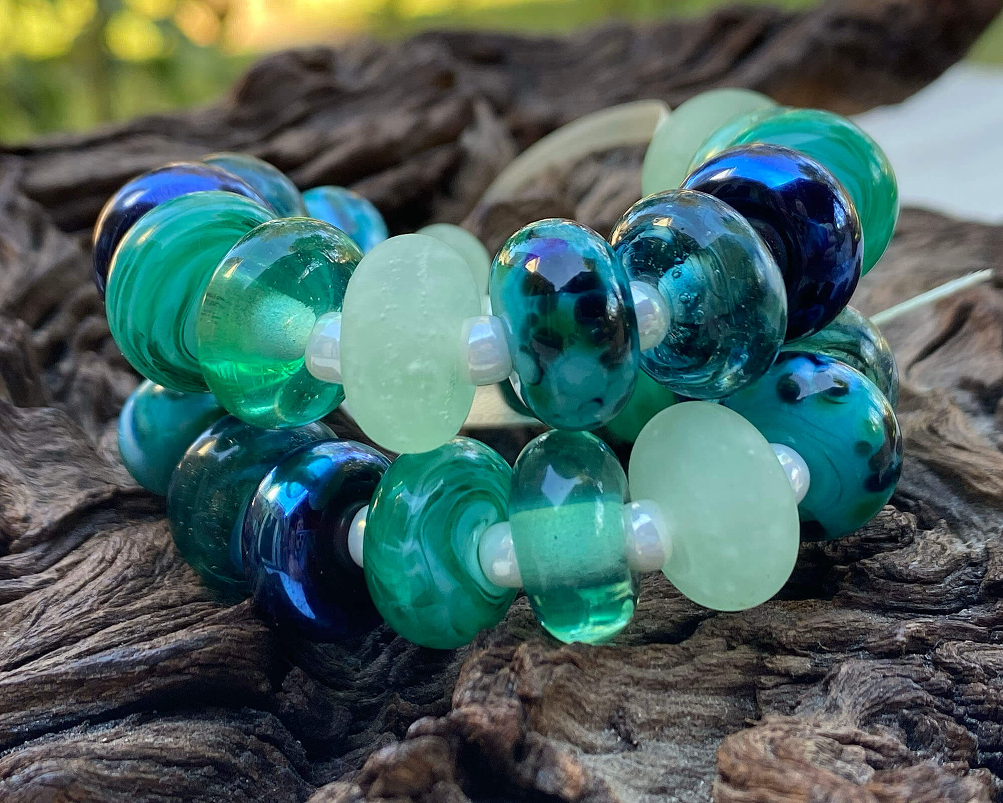 Handmade Teal Green Swirls Lampwork Glass Beads Set for Jewelry Making - DIY Necklace, Bracelet, Earrings Craft Supplies - Perfect for Boho, Wedding & Gift Projects
