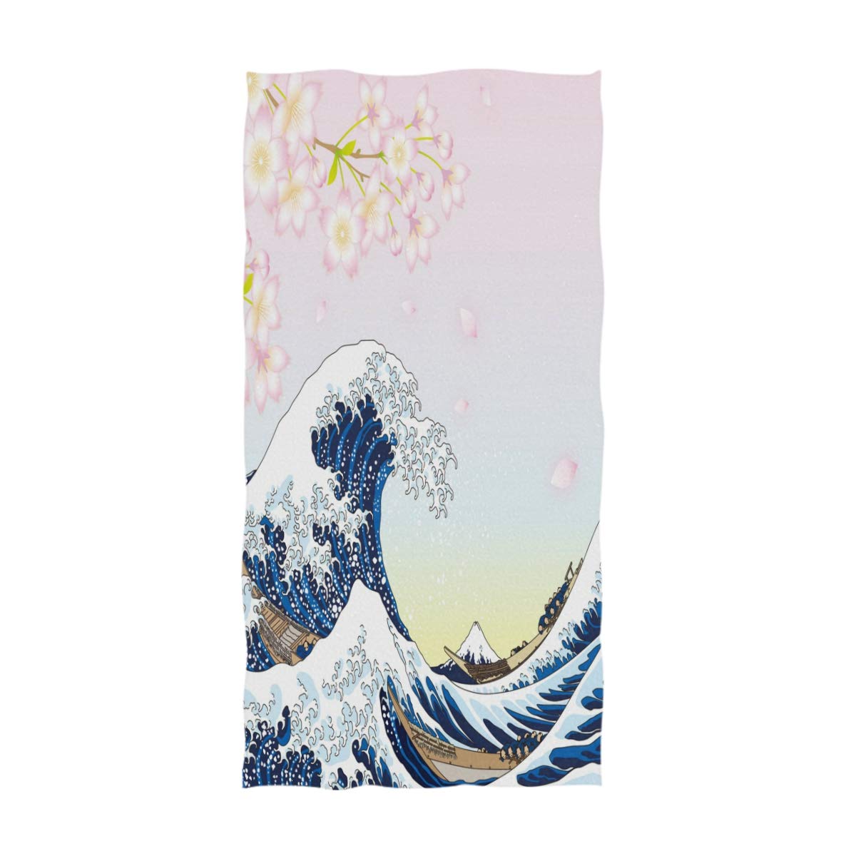ALAZA Ultra Soft Japanese Ocean Waves & Sakura Hand Towel Wash Cloths - 16x30 Inches for Bath, Spa, Gym, Beach - Perfect for Travel, Yoga & Luxury Home Decor