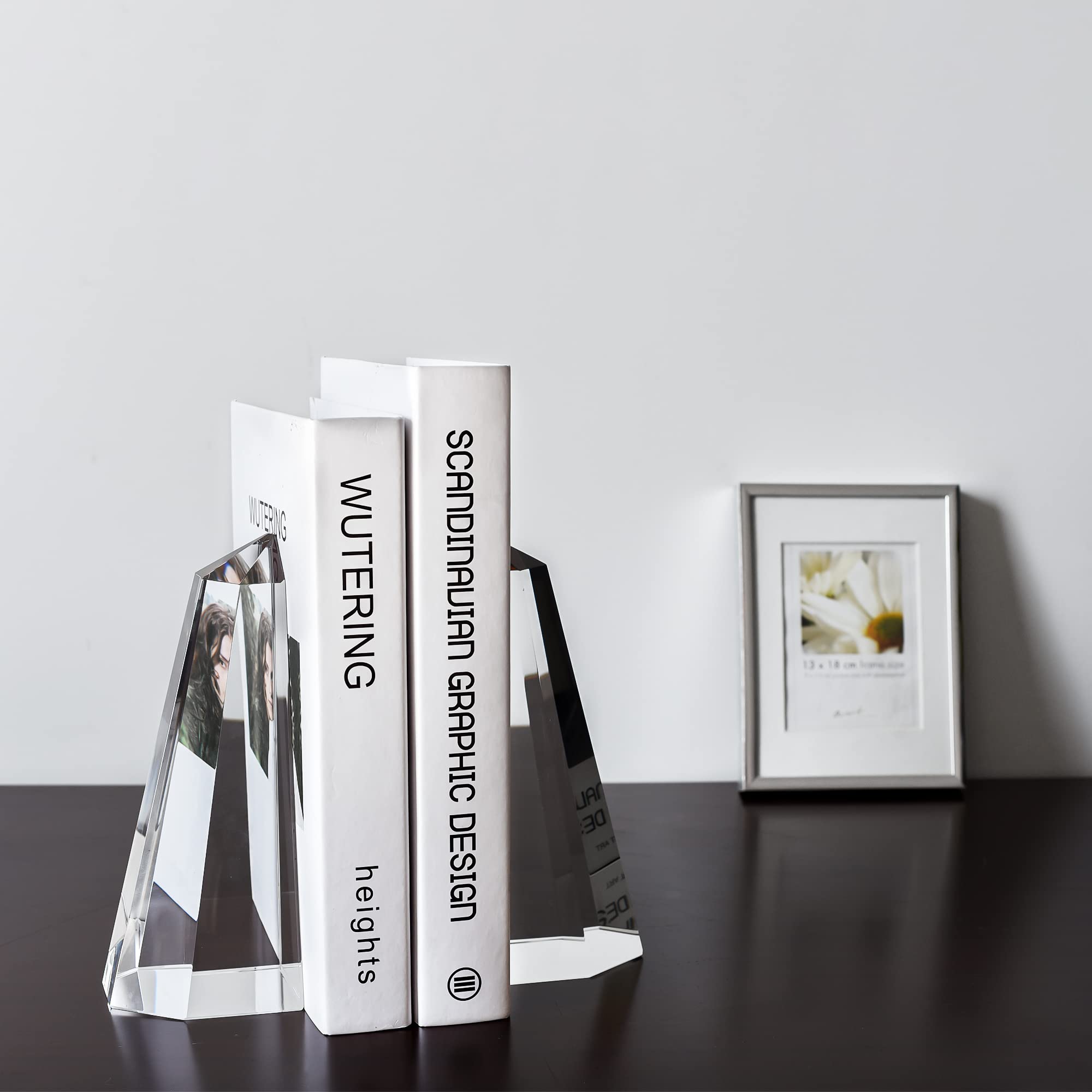 Handmade Crystal Bookends - Half-Obelisk Design Decorative Book Holder for Office, Home & Desk - Perfect for Bookshelves, Study Rooms & Gift Giving (1 Pair)