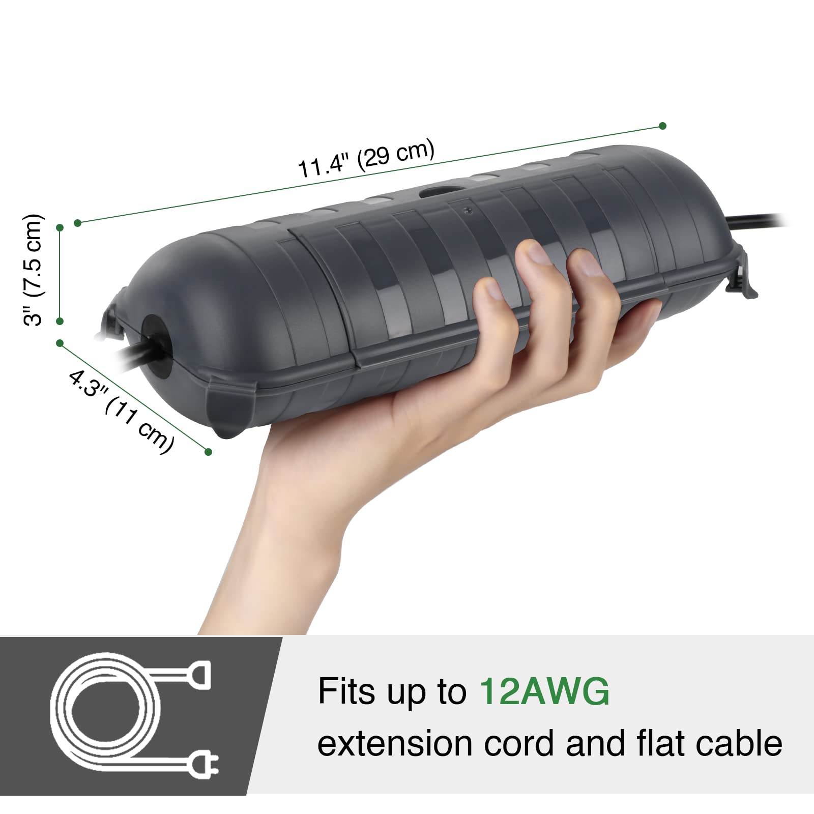 **Waterproof Outdoor Electrical Box - Weatherproof Extension Cord Cover with Large Compartment for Right Angle & Straight Plugs, Outlets, Sockets & Holiday Lights (Gray) - Ideal for Patio, Garden & Christmas Decorations**