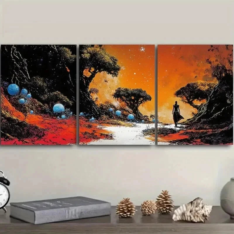 3-Piece Strange Planet Wall Art Set - Framed Canvas Prints 50x70cm | High Quality Australian Made | Ready to Hang | Perfect for Living Room, Bedroom & Office Decor