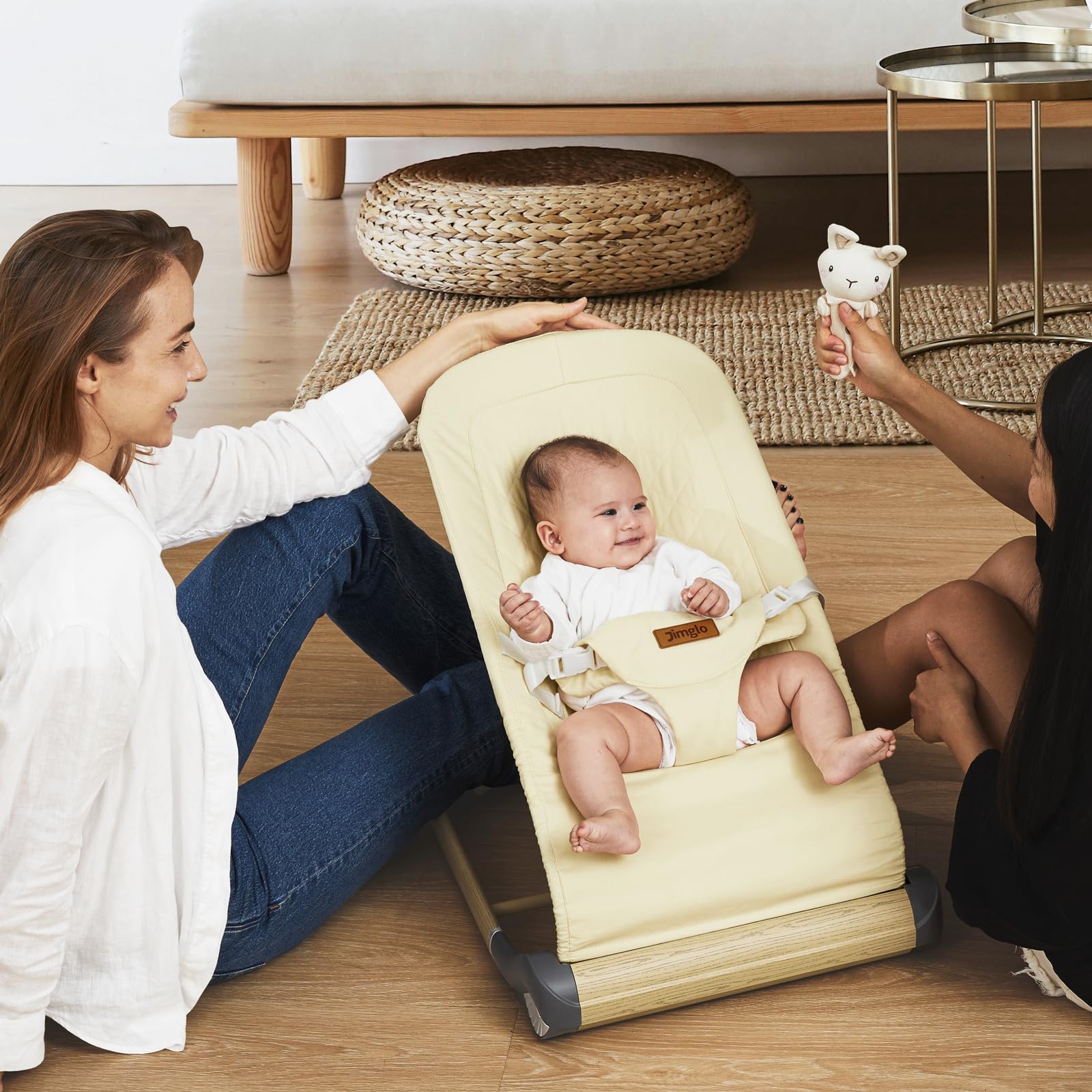 Foldable Baby Bouncer Seat with Adjustable Height - Portable Infant Bouncer for Newborns & Toddlers (Soft Cotton, Beige) | Perfect for Home, Nursery & Travel Use