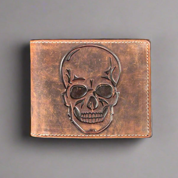 Men's Skull Embossed Bifold Leather Wallet - RFID Blocking Slim Wallet for Cash & Cards - Perfect for Everyday Use, Travel and Gifts