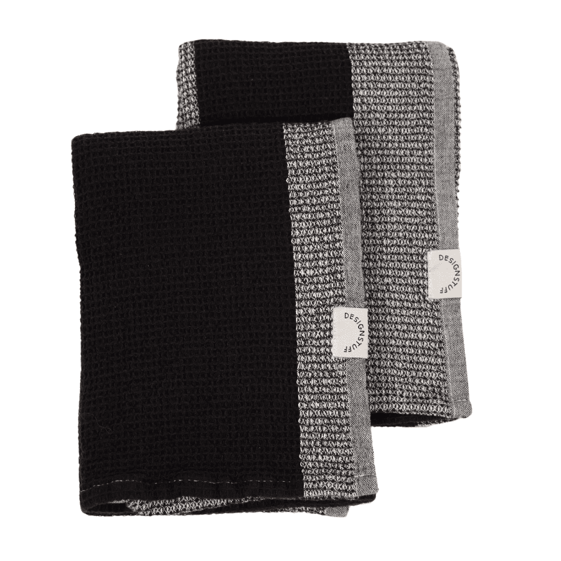 Premium Waffle Weave Tea Towels Set of 2 - Absorbent Black & White Kitchen Towels for Dishes, Drying Hands & Decor | Dish Towels, Hand Towels, Kitchen Decor
