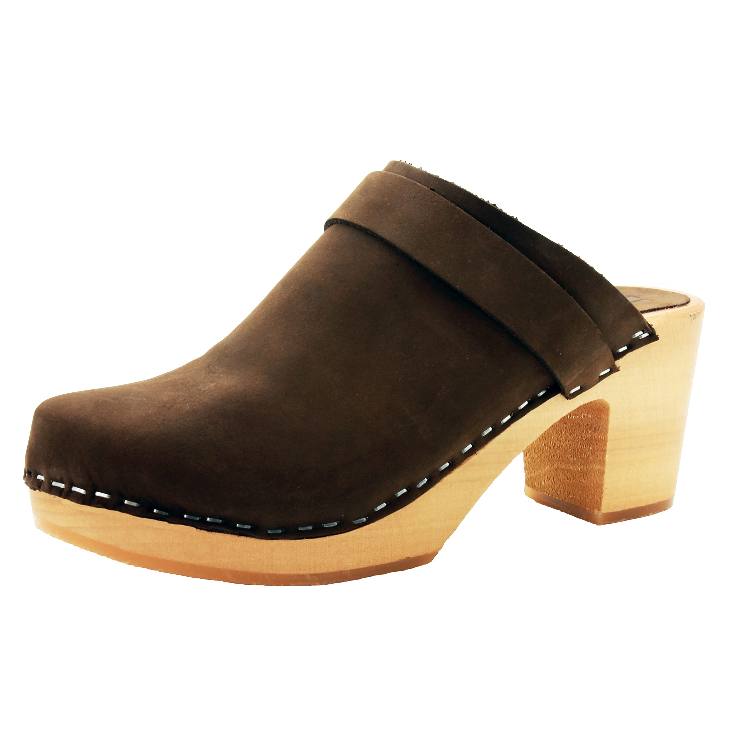 BJORK Swedish Comfort Women's Tia Mid-Heel Wooden Leather Clogs - Stylish & Comfortable Shoes for Work, Office & Everyday Wear | Slip-Resistant Nurse Shoes for Teachers & Professionals | Perfect for Long Hours Standing, Walking & Fashion Outfits | Great for Healthcare Workers, Educators & Business Casual Occasions