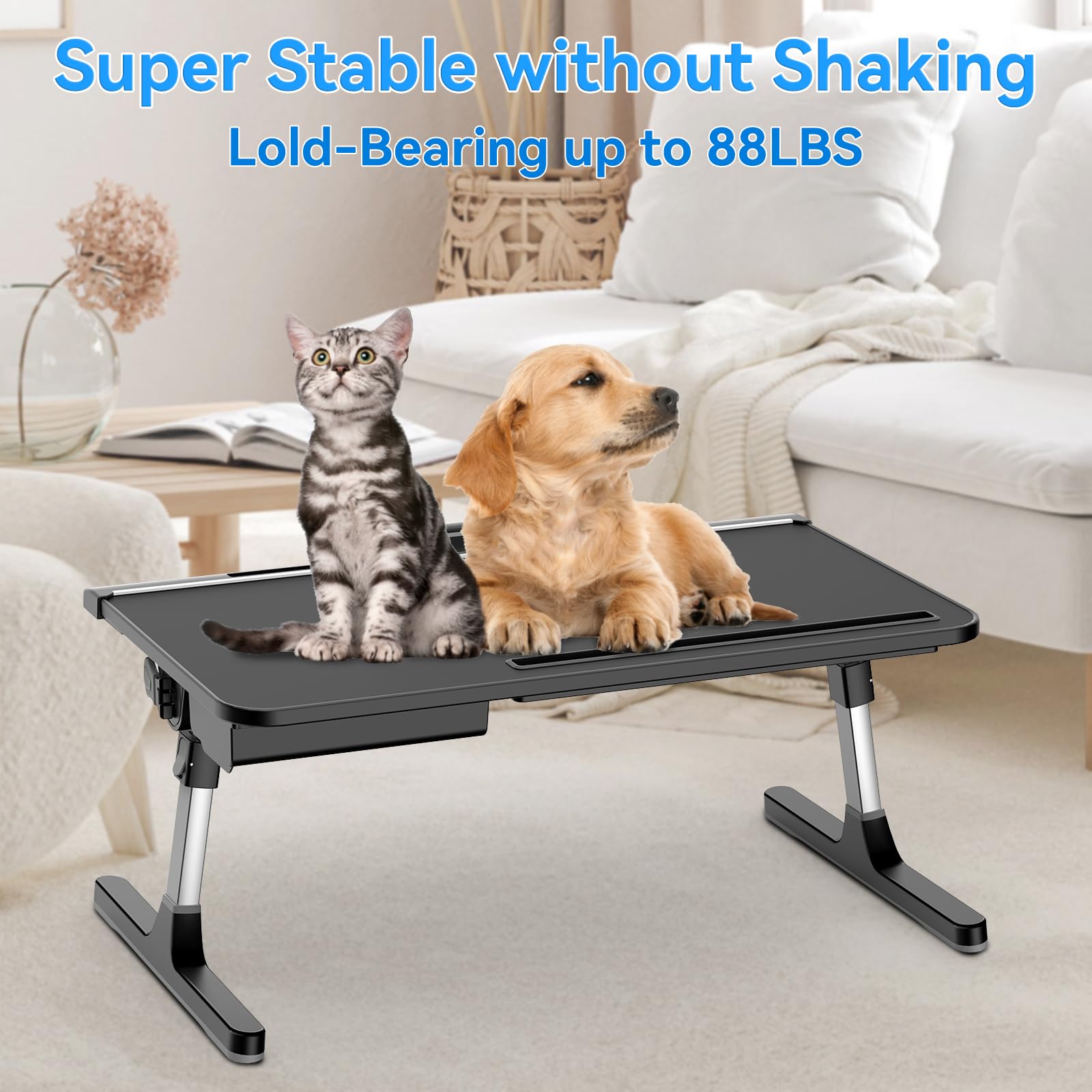 Adjustable Laptop Bed Desk Tray - Foldable & Sturdy Portable Lap Stand for Working, Reading, Eating & Painting - Premium Materials (Black, 23.6