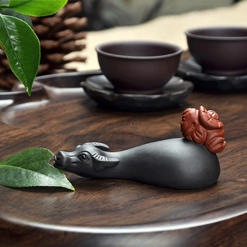 Yixing Clay Cow and Boy Tea Pet - Handmade Ceramic Tea Companion for Gongfu Tea Ceremony, Perfect Gift for Tea Lovers - Enhance Your Tea Brewing Experience with This Charming Decoration