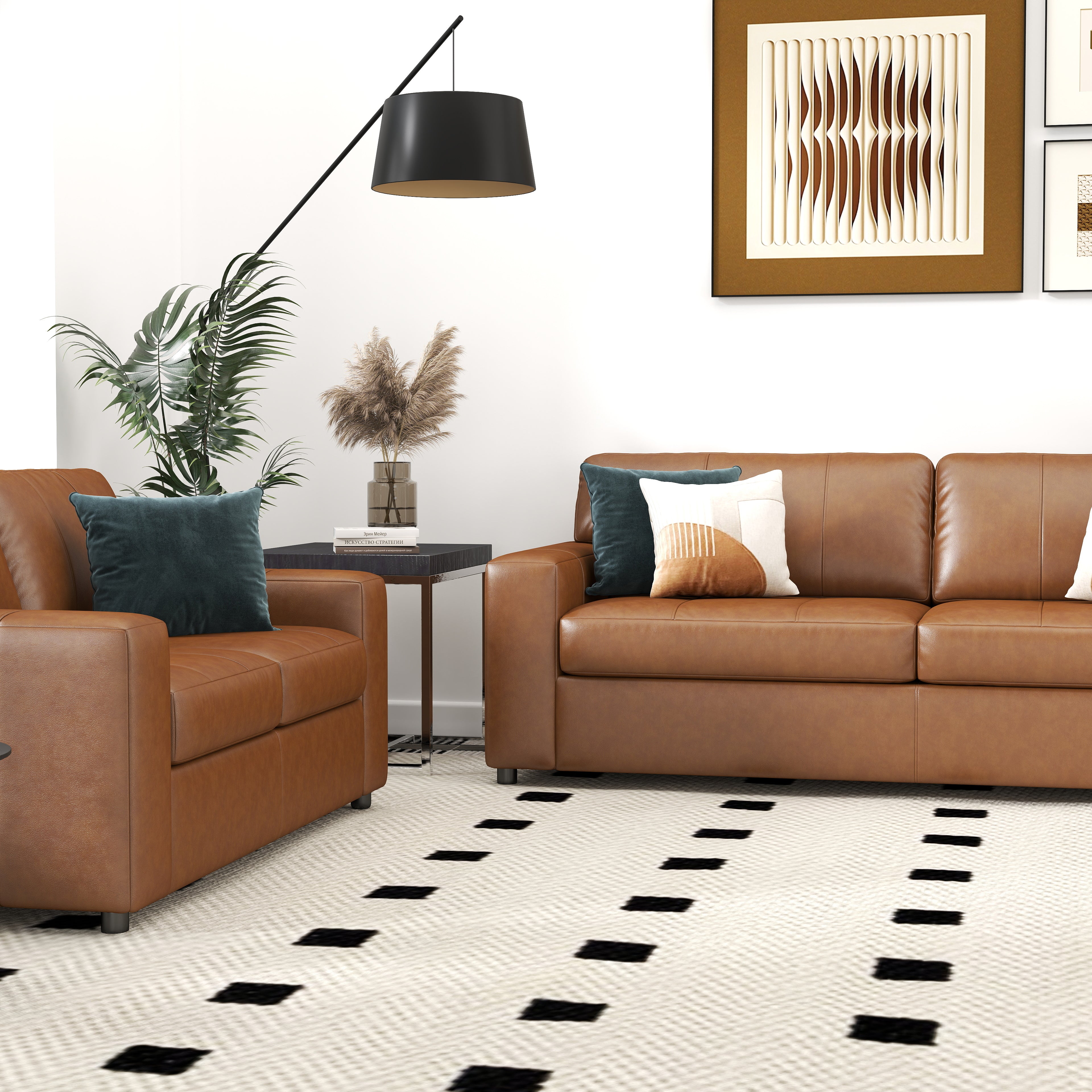 Roundhill Furniture Sakan Genuine Leather Upholstered Living Room Set - Sofa, Loveseat & Chair - Modern Sectional Couch for Home Theater, Family Room & Lounge Areas