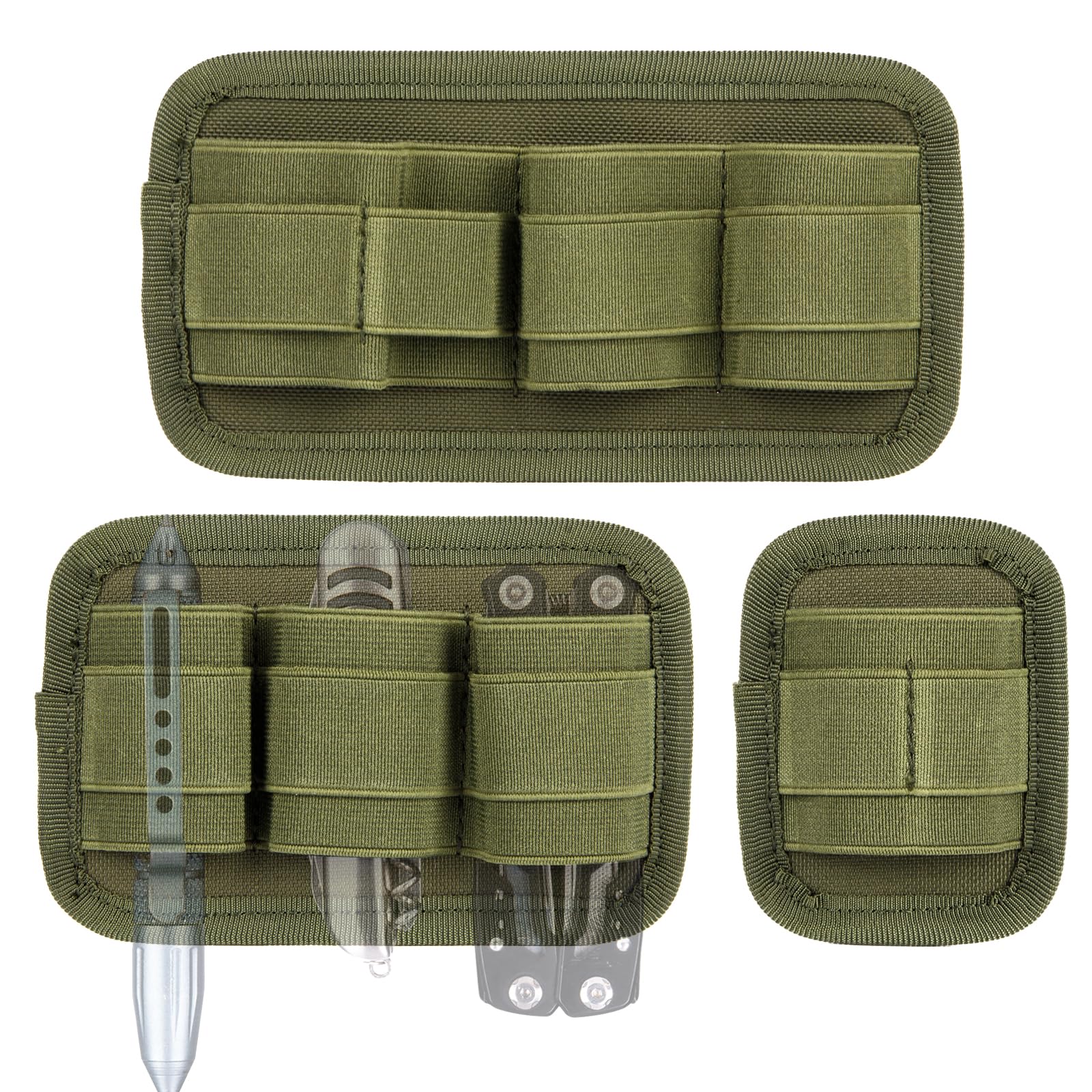 3 Pack Tactical EDC Elastic Modular Organizer - Hook & Loop Backed Insert Pouch Panel with 2 D-Rings | Perfect for Backpacks, Bug Out Bags & Tactical Gear Organization