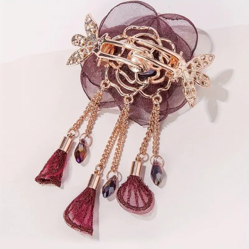 Elegant Metal French Barrette Hair Clip with Tassel - Floral Hair Accessories for Women & Girls - Perfect for Weddings, Parties and Everyday Wear