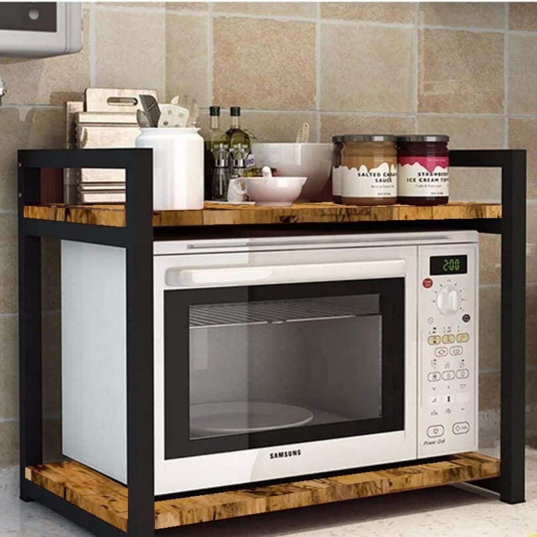 Ventuos 2-Tier Metal Microwave Oven Stand - Sturdy Kitchen Countertop Organizer, Space-Saving Oven Rack & Home Office Printer Stand (Black) - Perfect for Small Kitchens, Dorm Rooms & Workspaces