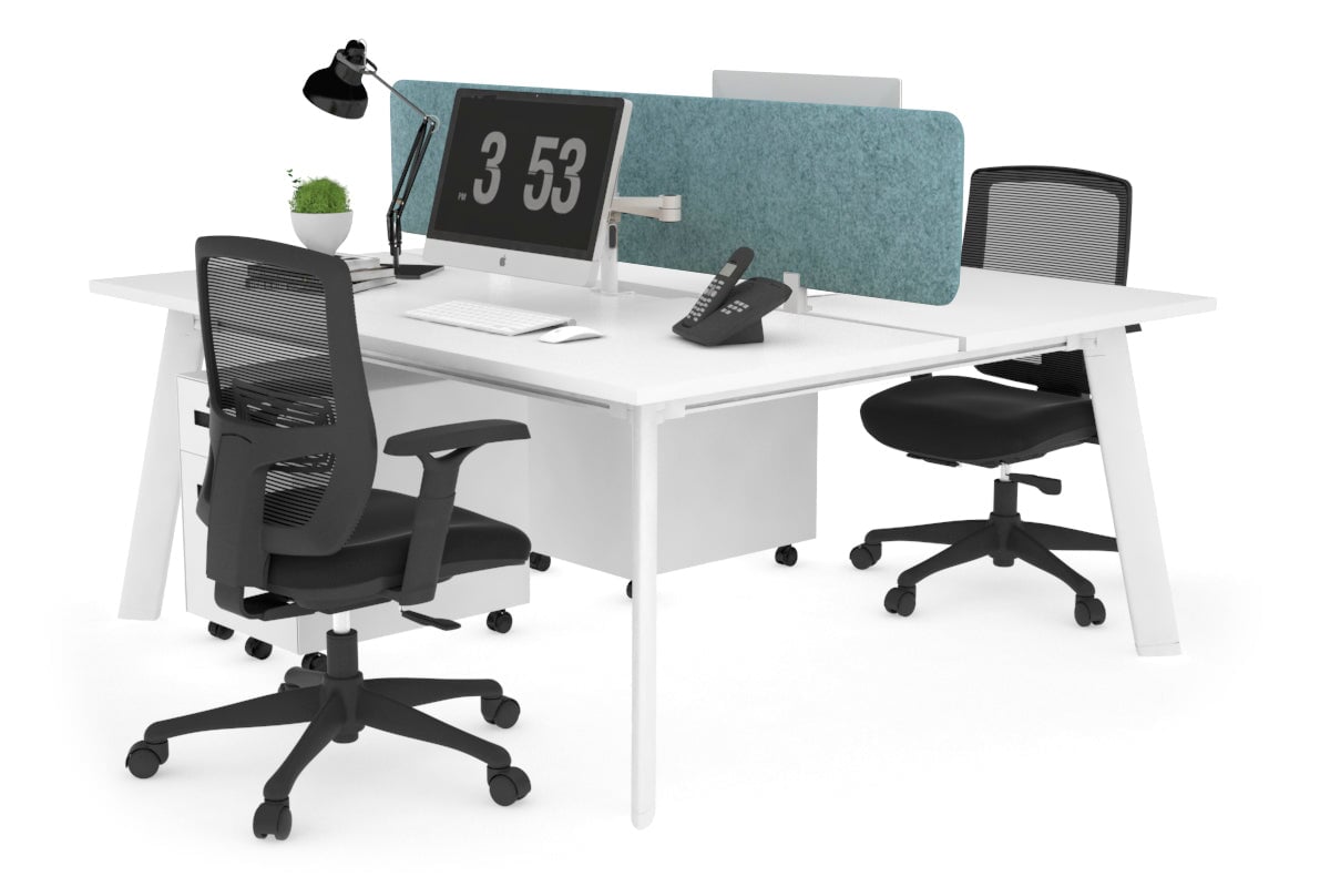 2 Person Workstation with White Frame - 1200L x 800W Switch Desk with Cable Management for Home Office & Coworking Spaces