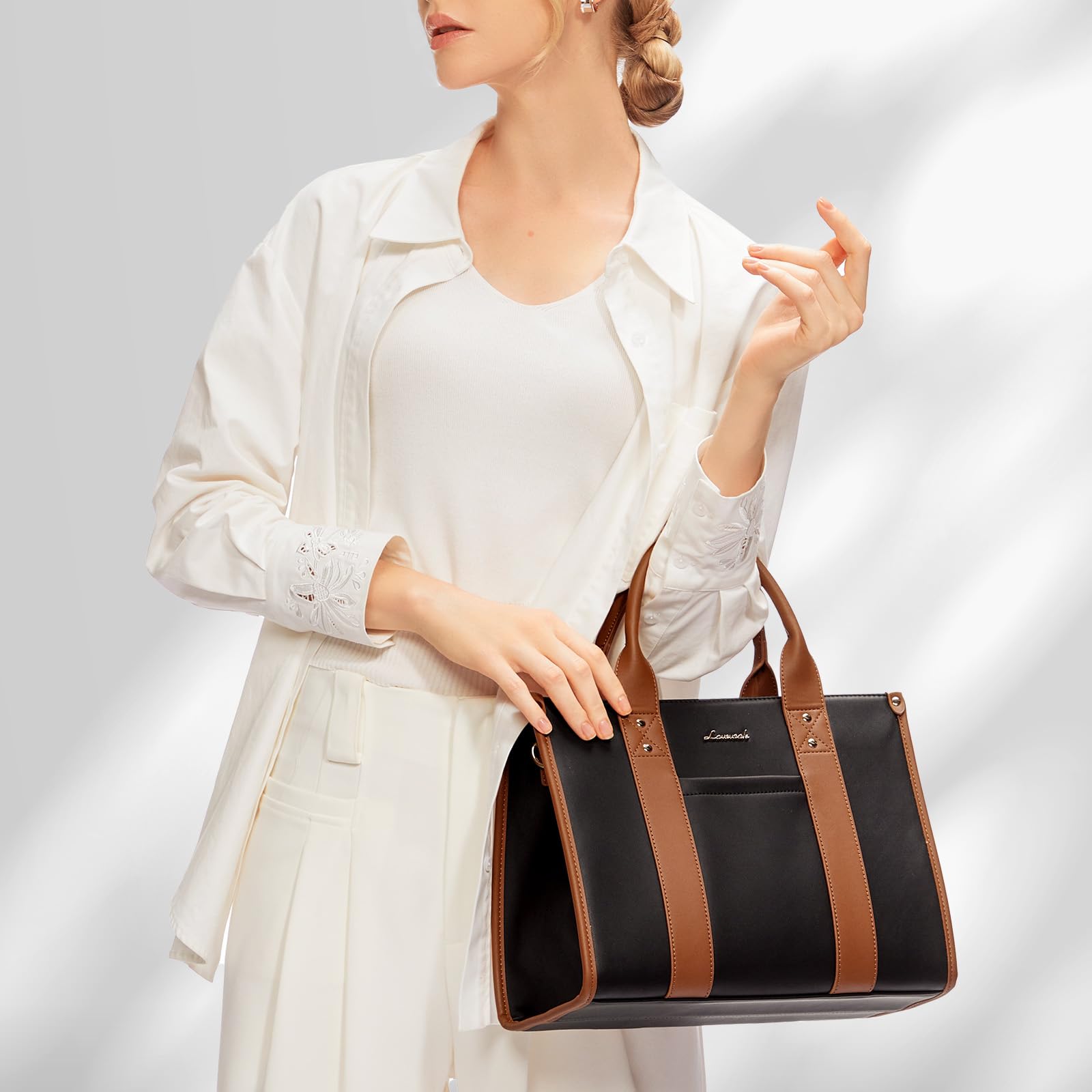 LOVEVOOK Genuine Leather Tote Bag for Women - Stylish Shoulder, Crossbody & Top Handle Purse with Secure Zipper Closure | Perfect for Work, Travel & Everyday Use