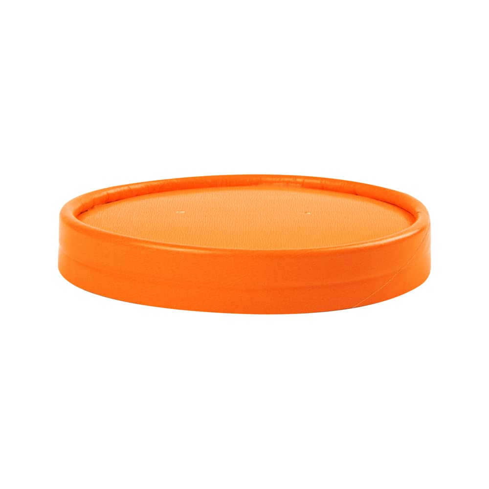 Restaurantware Bio Tek Vented Lids - 25 Pack for 8/12 oz Soup Containers | Microwave Safe Orange Paper Lids for Hot & Cold Foods | Perfect for Takeout, Catering, and Food Delivery Services