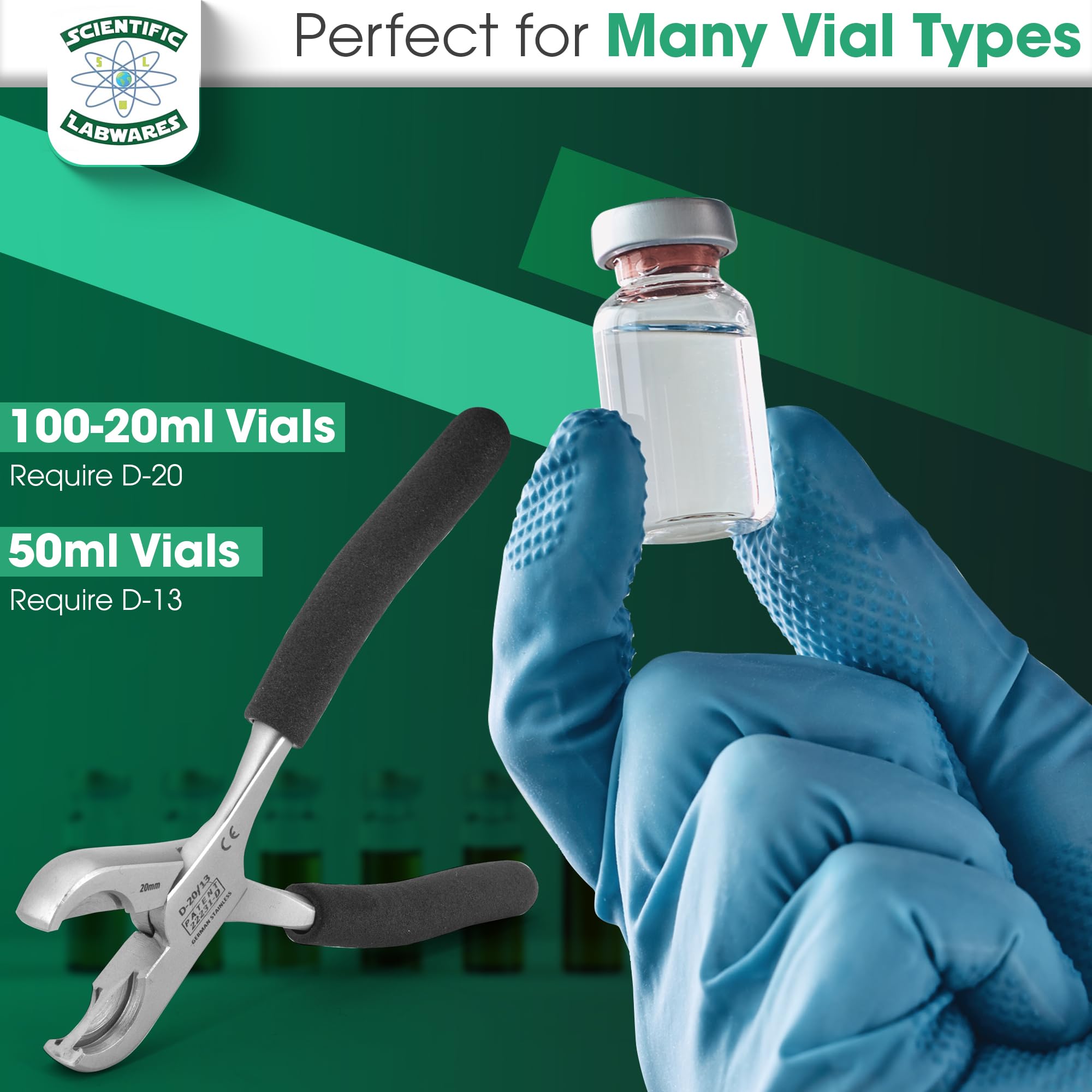 Dual Action Decapper Pliers for Crimped Vials and Bottles - 13mm & 20mm Lab Tools for Scientific Research and Pharmaceutical Use - Perfect for Laboratory, Medical, and Home Brewing Applications