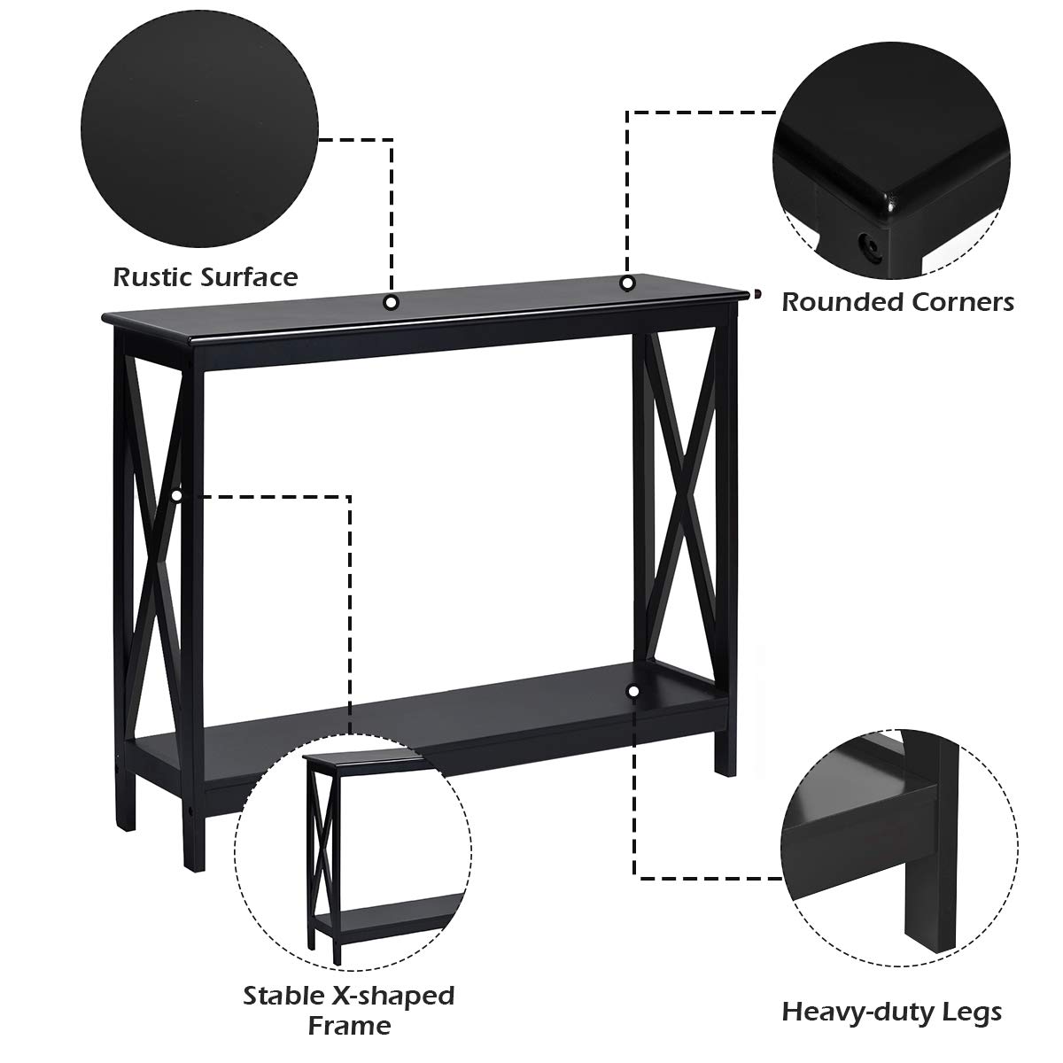 Giantex X-Design 2-Tier Console Table with Storage Shelf, Narrow Entryway Sofa Side Table for Hallway & Living Room - Perfect for Home Decor, Bookshelf & Accent Display (Black)