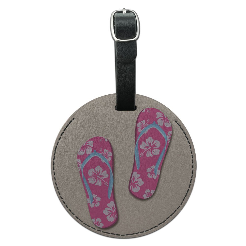 Pink Flip Flops for Women - Comfortable Beach Sandals with Round Leather Luggage ID Tag - Perfect for Travel, Vacation & Summer Outings