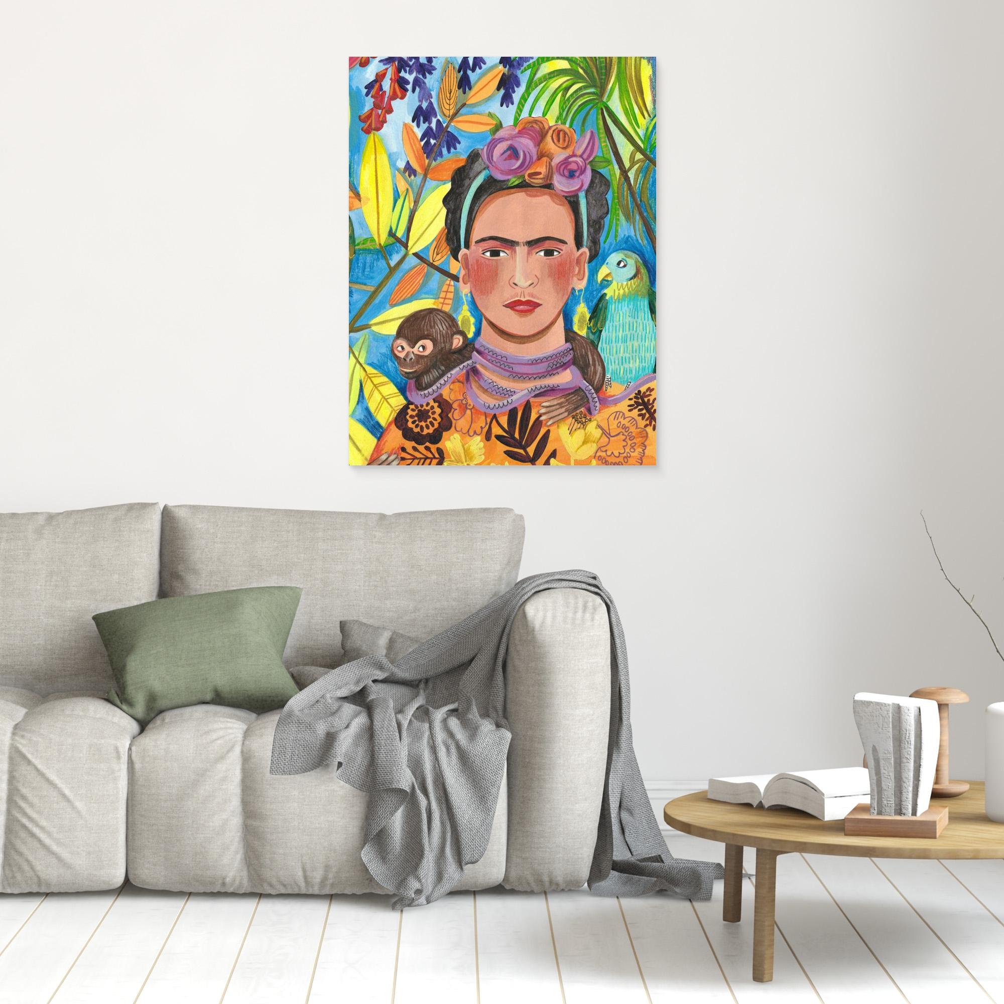 Frida and Her Parrots Canvas Print by Caroline Bonne Müller - Vibrant Wall Art for Living Room, Bedroom & Office Decor