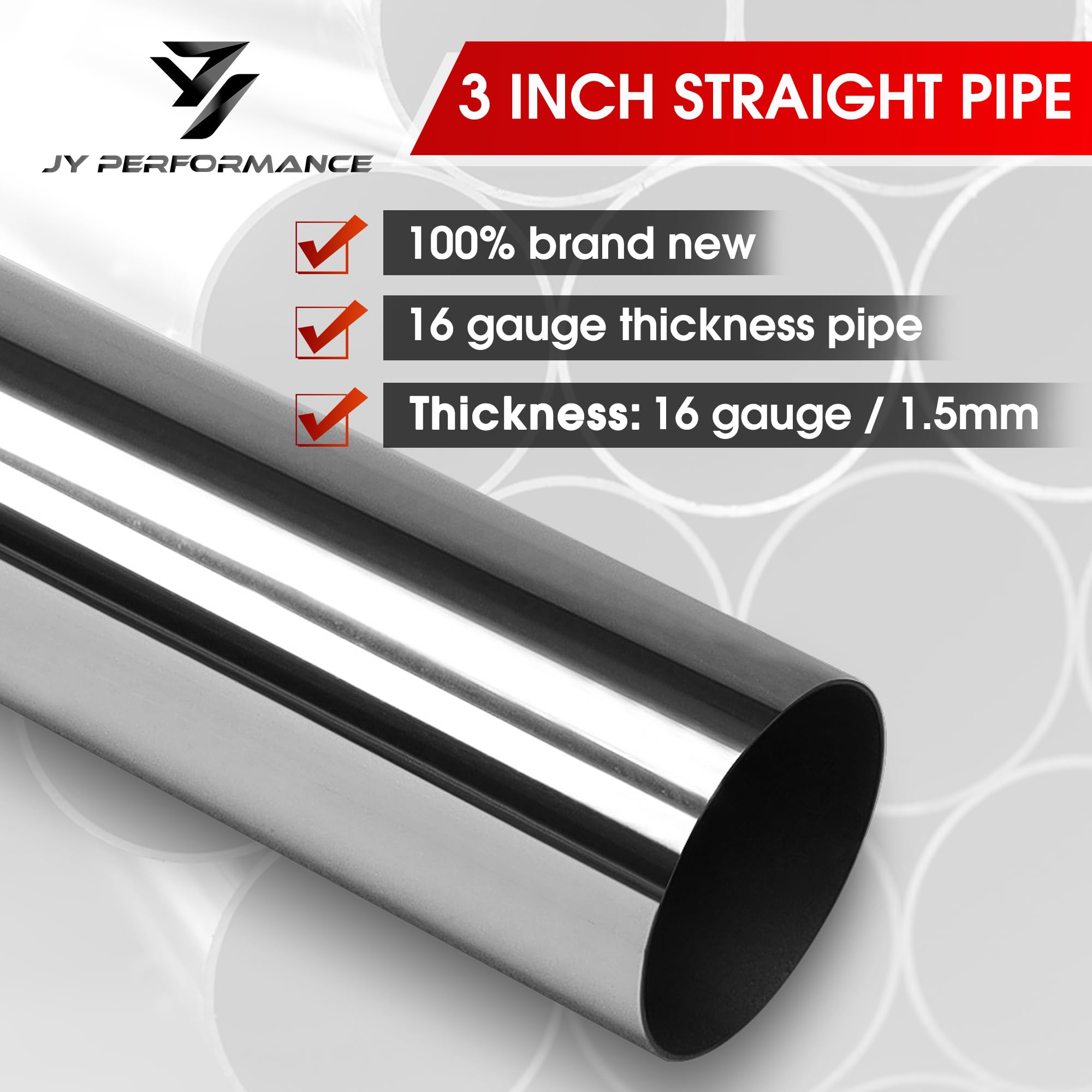 JY PERFORMANCE 3 Inch Straight Exhaust Pipe - Universal Custom Exhaust System T304 Stainless Steel Tubing (47.3