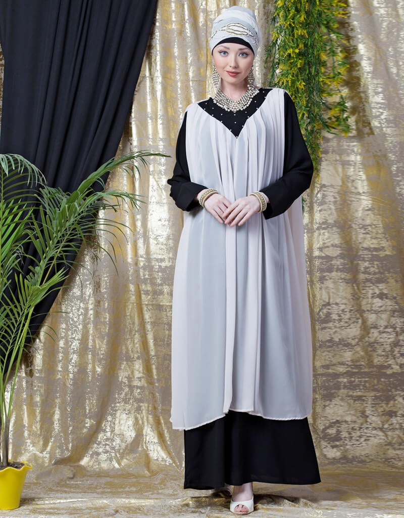 Elegant Arabic Embroidered Double Layer Abaya Dress for Women - Pink Party Wear for Eid, Wedding & Special Occasions