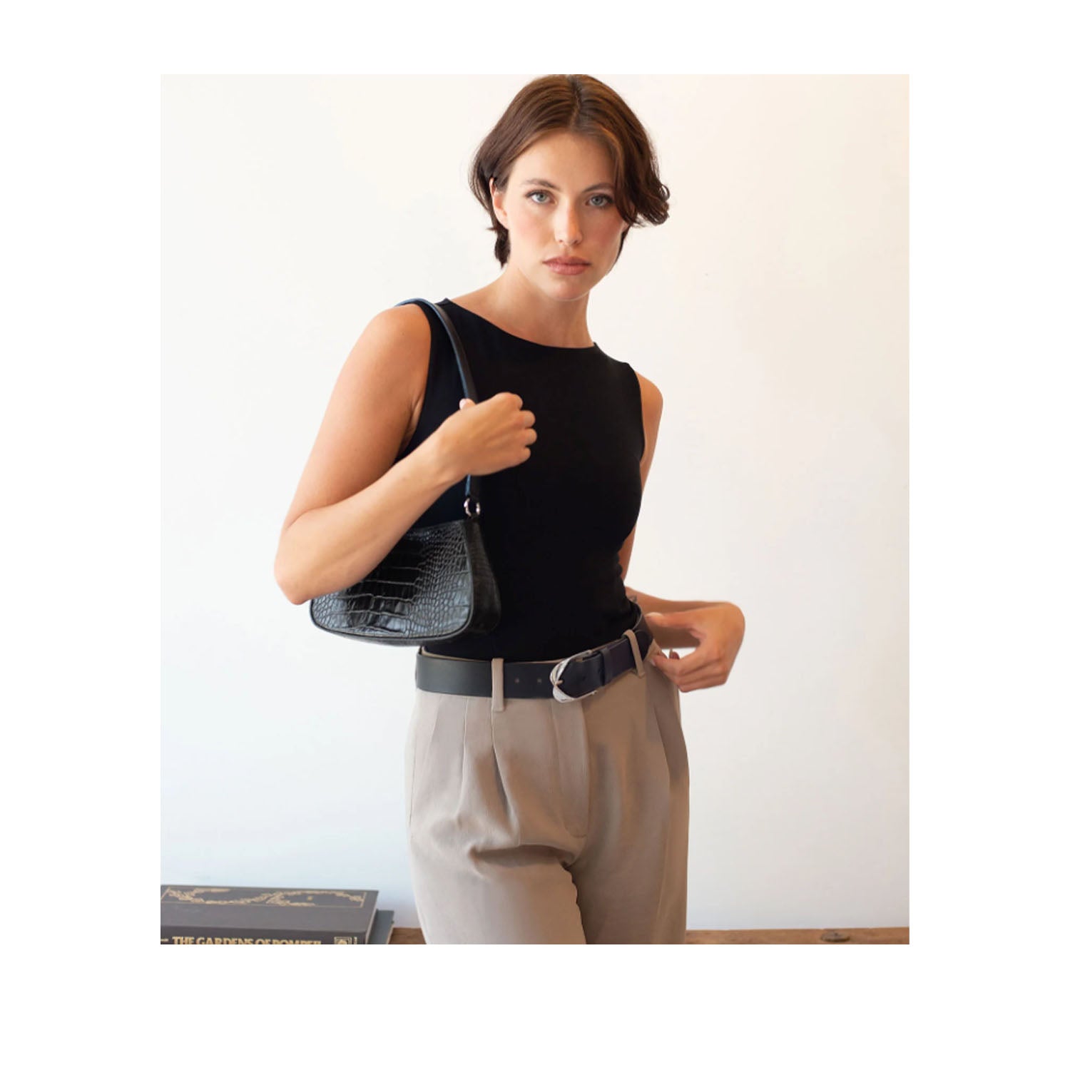 Brave Leather Stefani Handbag in Black Crocodile Embossed - Stylish Women's Crossbody Bag for Work, Travel & Evening Out