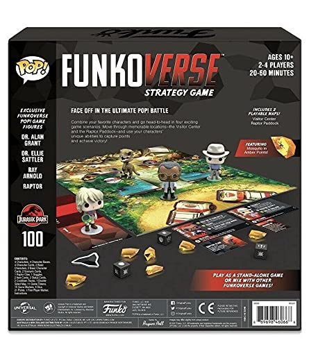 FunkoVerse Jurassic Park Strategy Board Game - 4-Pack Collector's Edition | Family Game Night & Dinosaur-Themed Party Entertainment