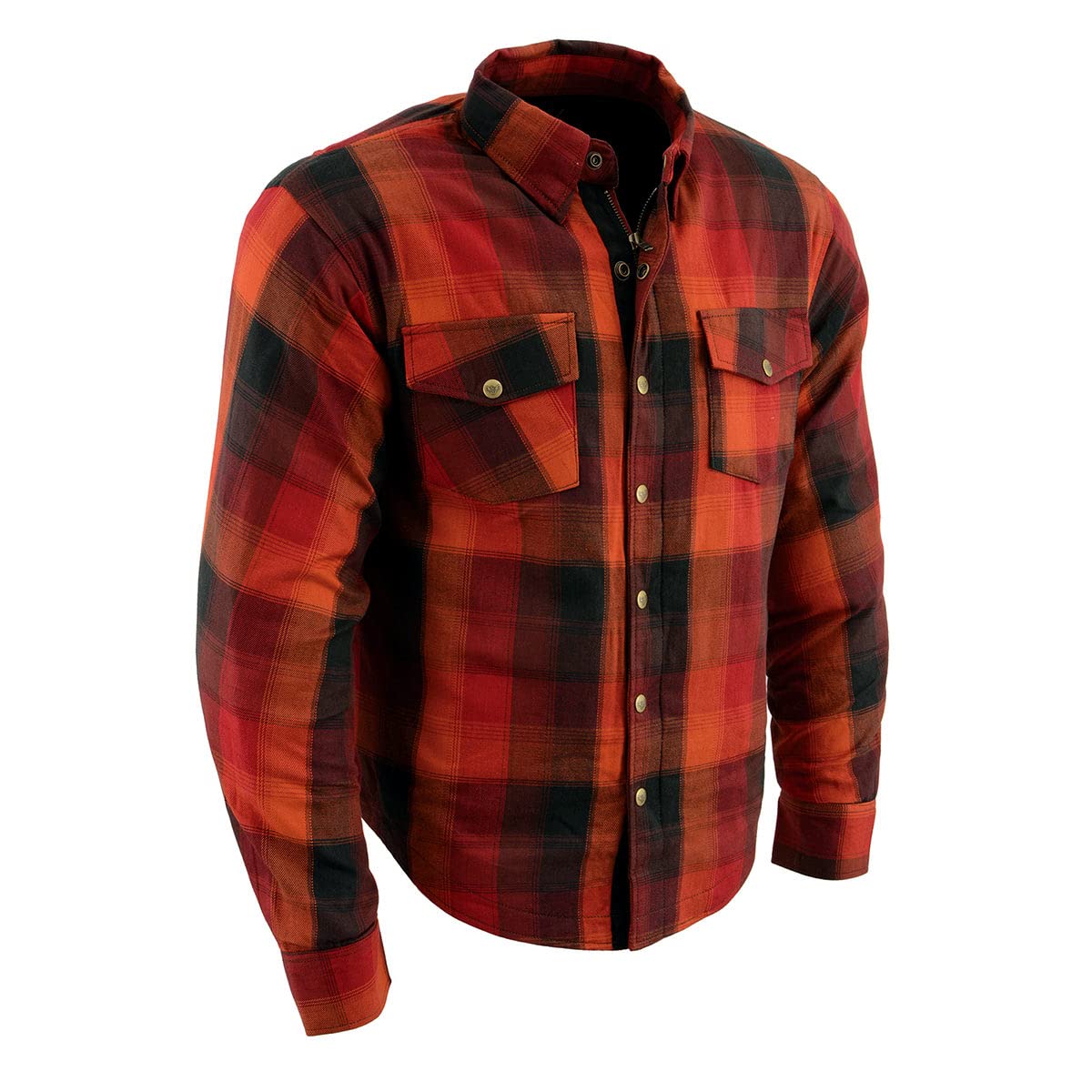 Milwaukee Leather MPM1641 Men's CE Armored Biker Shirt - Aramid Fiber Reinforced Plaid Flannel Motorcycle Jacket - Medium Orange - Perfect for Harley & Cruiser Riders