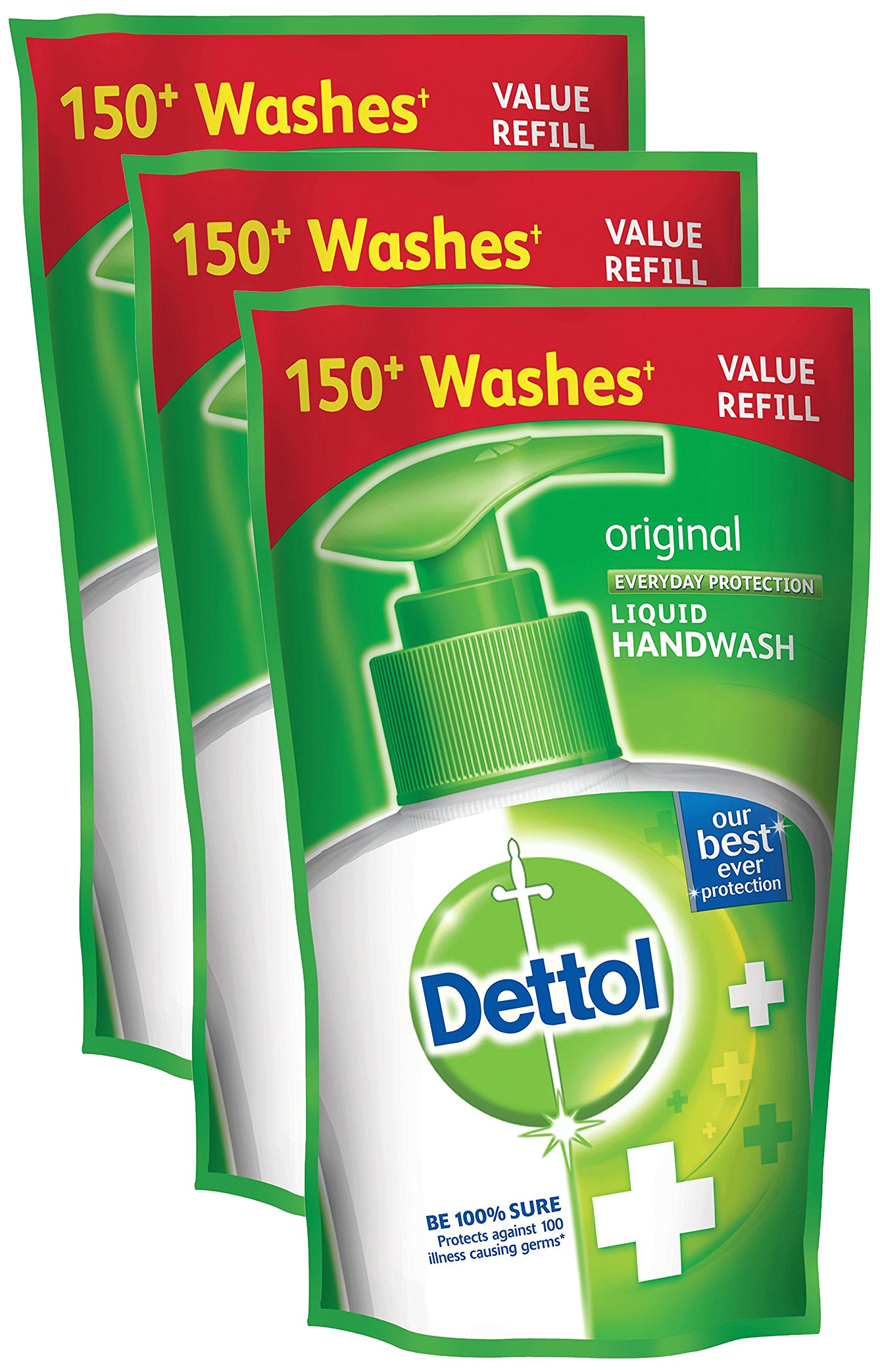 Dettol Original Liquid Handwash Refill 185ml (Pack of 3) - Antibacterial Hand Soap Refill for Home, Kitchen & Bathroom - Promo Pack Combo