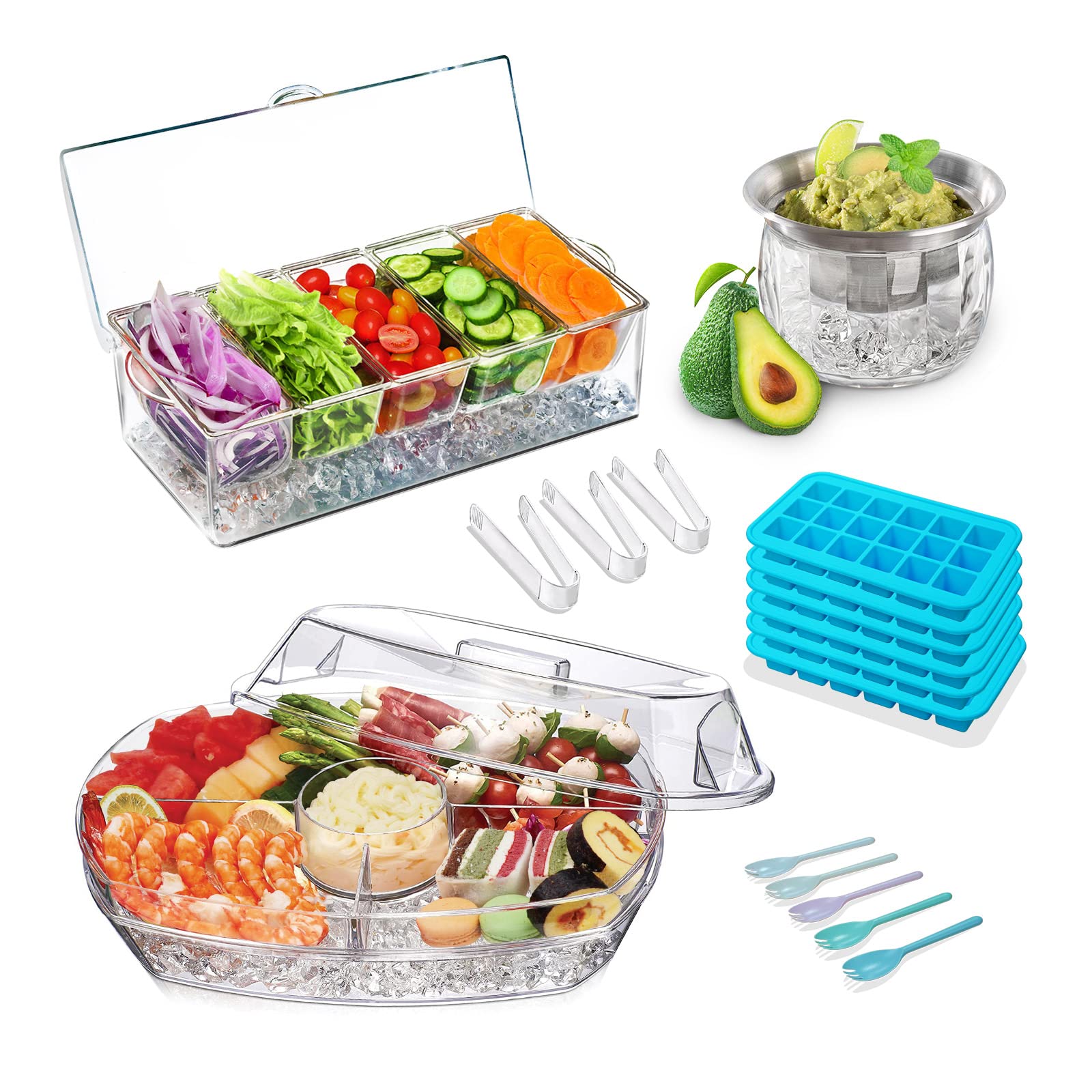 3-Piece Serving Set: INNOVATIVE LIFE Condiment Server + Ice Tray + Chilled Dip Bowl - Perfect for Parties, BBQs & Entertaining