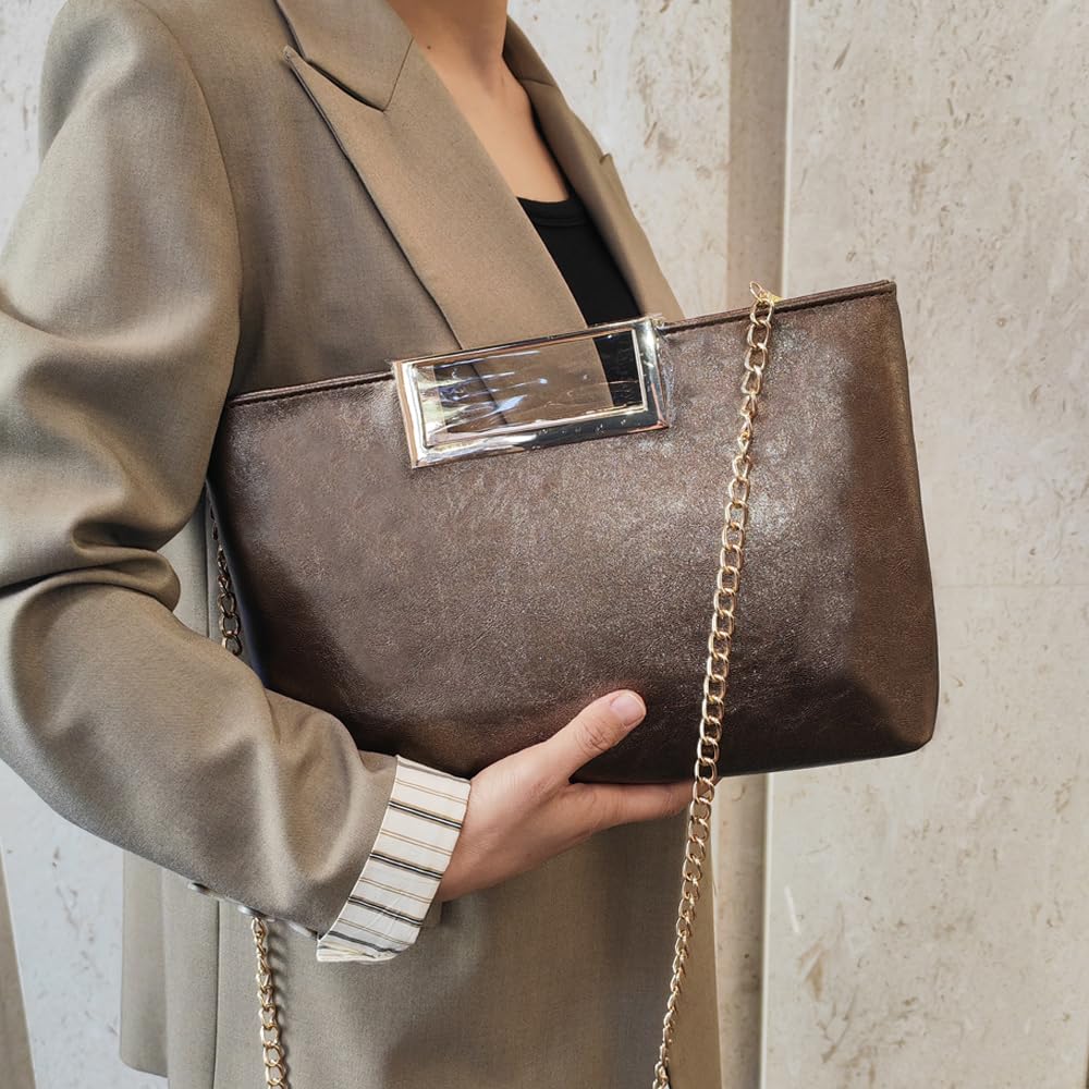 Stylish Women's PU Leather Chain Crossbody Bag - Shiny Oversized Clutch Purse for Evening Parties, Date Nights & Special Occasions