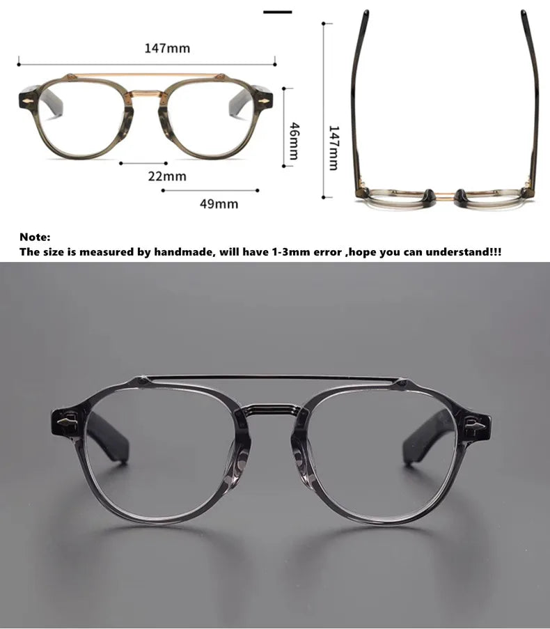 Aimee Unisex Full Rim Round Double Bridge Acetate Titanium Eyeglasses Frame 6818 - Lightweight & Durable Glasses for Work, Reading & Fashion