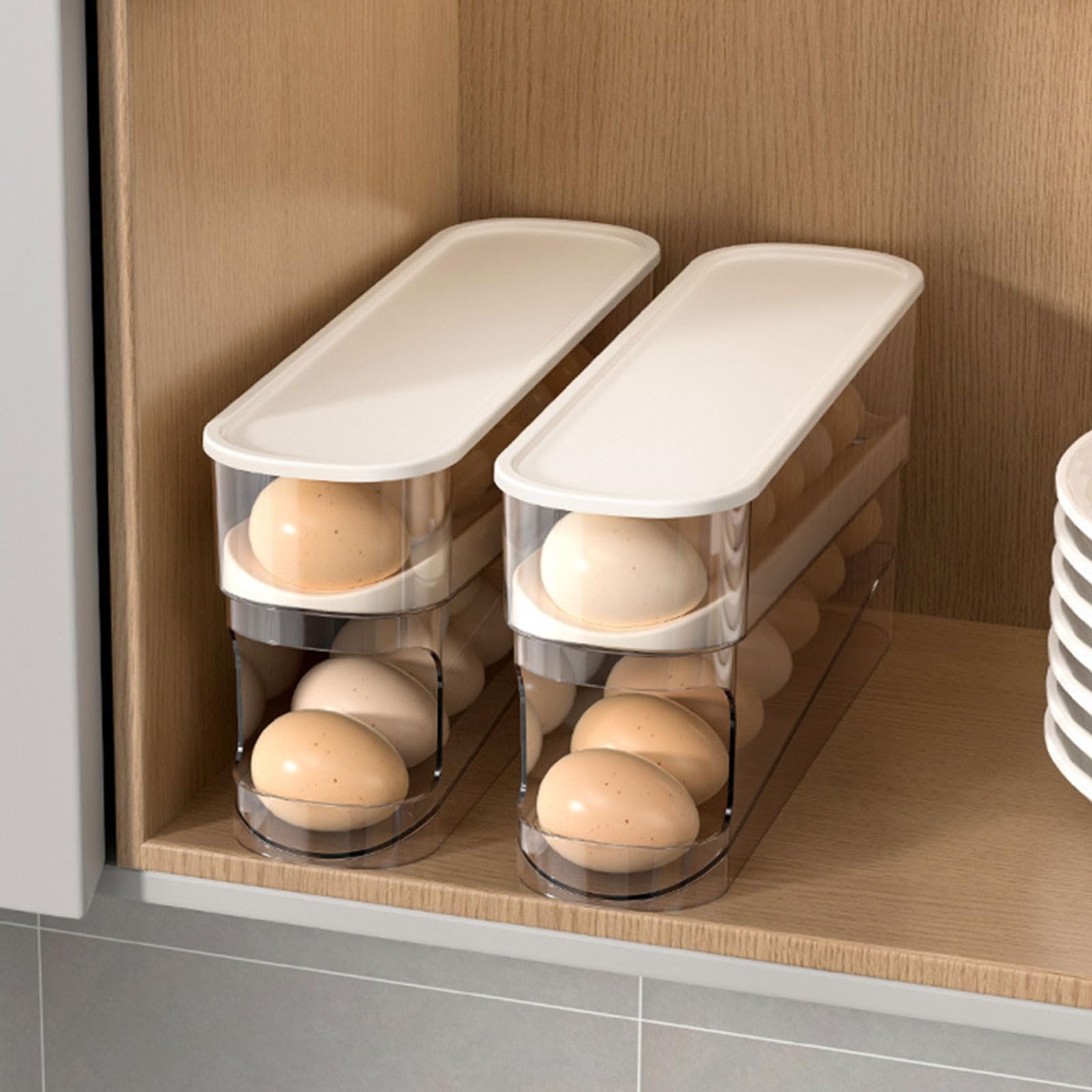 2 Layer Stackable Refrigerator Egg Organizer - Space Saving Fridge Egg Storage Rack & Dispenser for Fresh Eggs - Perfect for Kitchen Organization and Easy Access to Eggs
