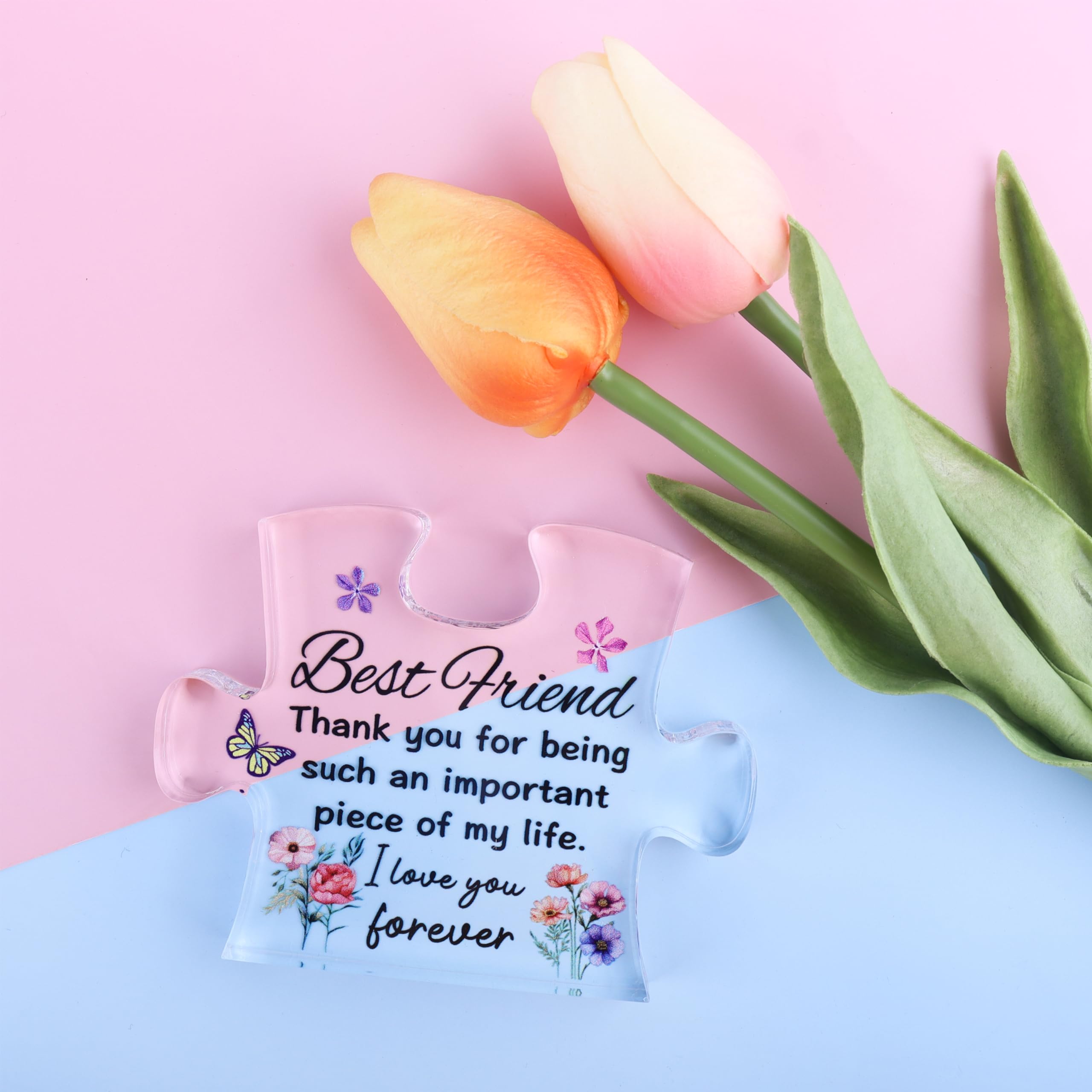 Merclix Best Friends Puzzle-Shaped Acrylic Plaque - Personalized Friendship Gift for Women, Birthday, Christmas & Bestie Gifts - Perfect for Home Decor, Office Desk & Special Occasions